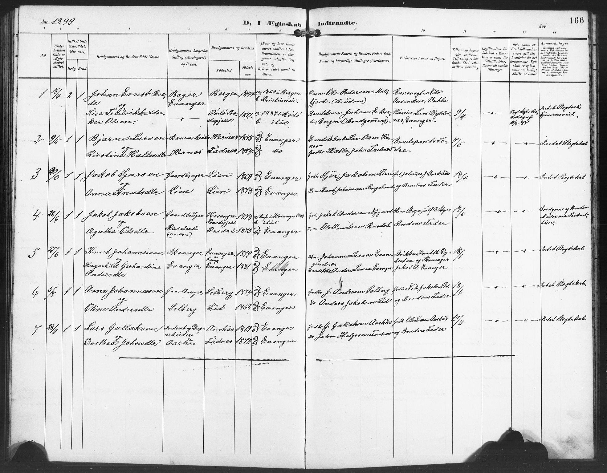 Evanger sokneprestembete, SAB/A-99924: Parish register (copy) no. A 5, 1897-1917, p. 166