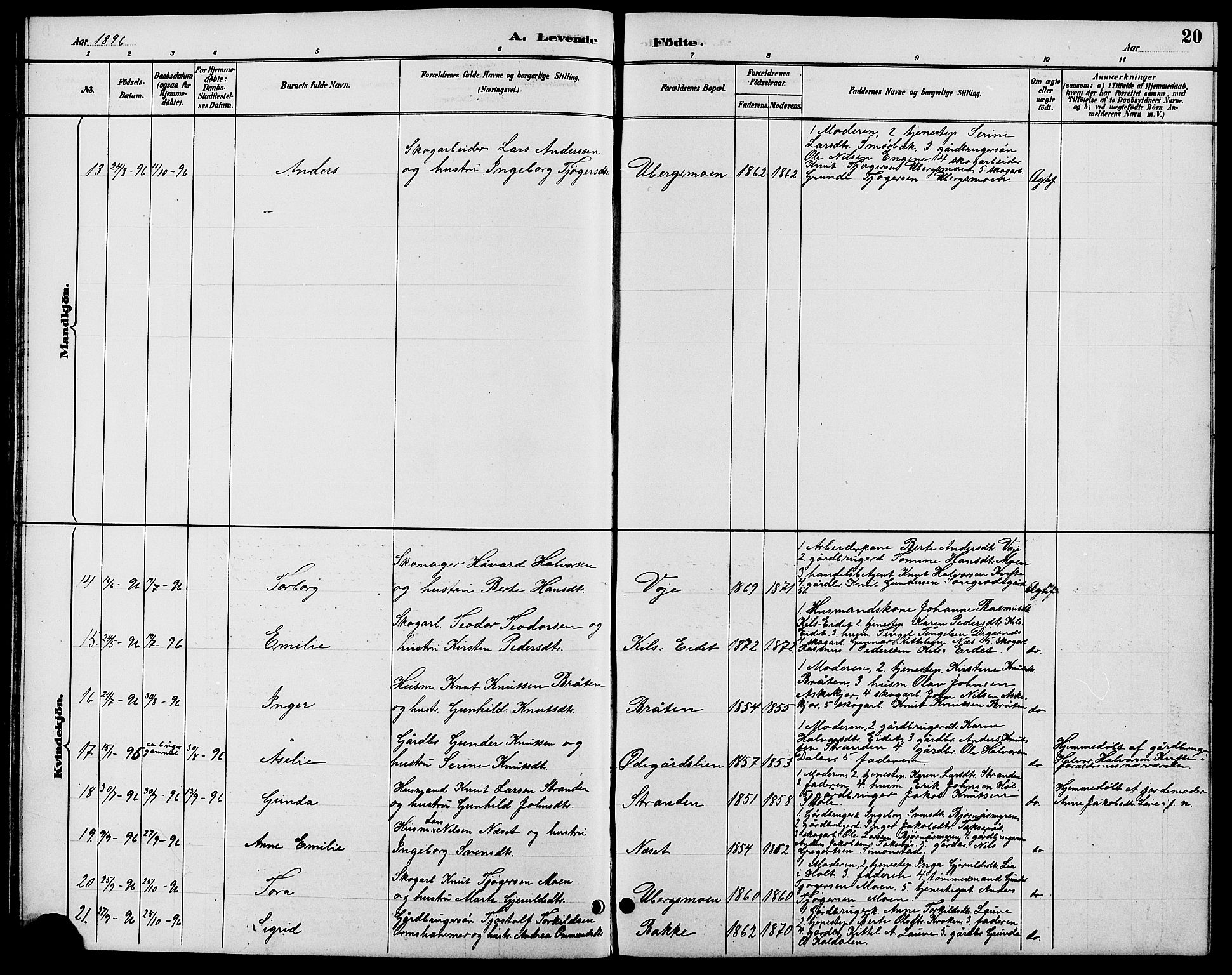 Gjerstad sokneprestkontor, SAK/1111-0014/F/Fb/Fbb/L0004: Parish register (copy) no. B 4, 1890-1910, p. 20