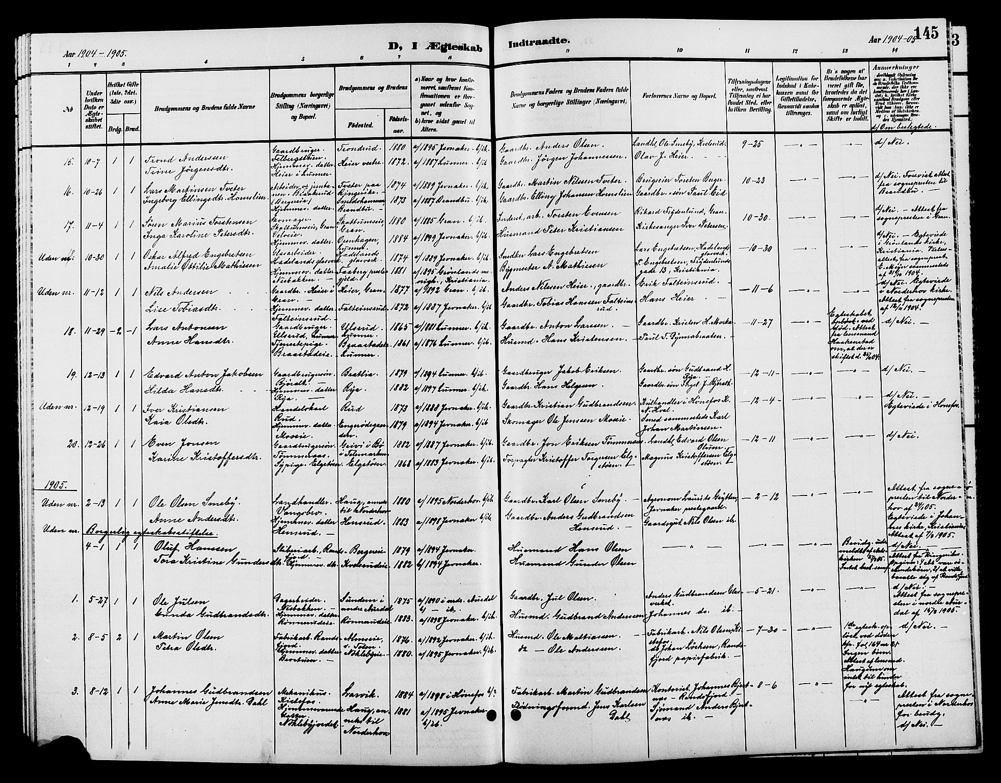 Jevnaker prestekontor, SAH/PREST-116/H/Ha/Hab/L0002: Parish register (copy) no. 2, 1896-1906, p. 145