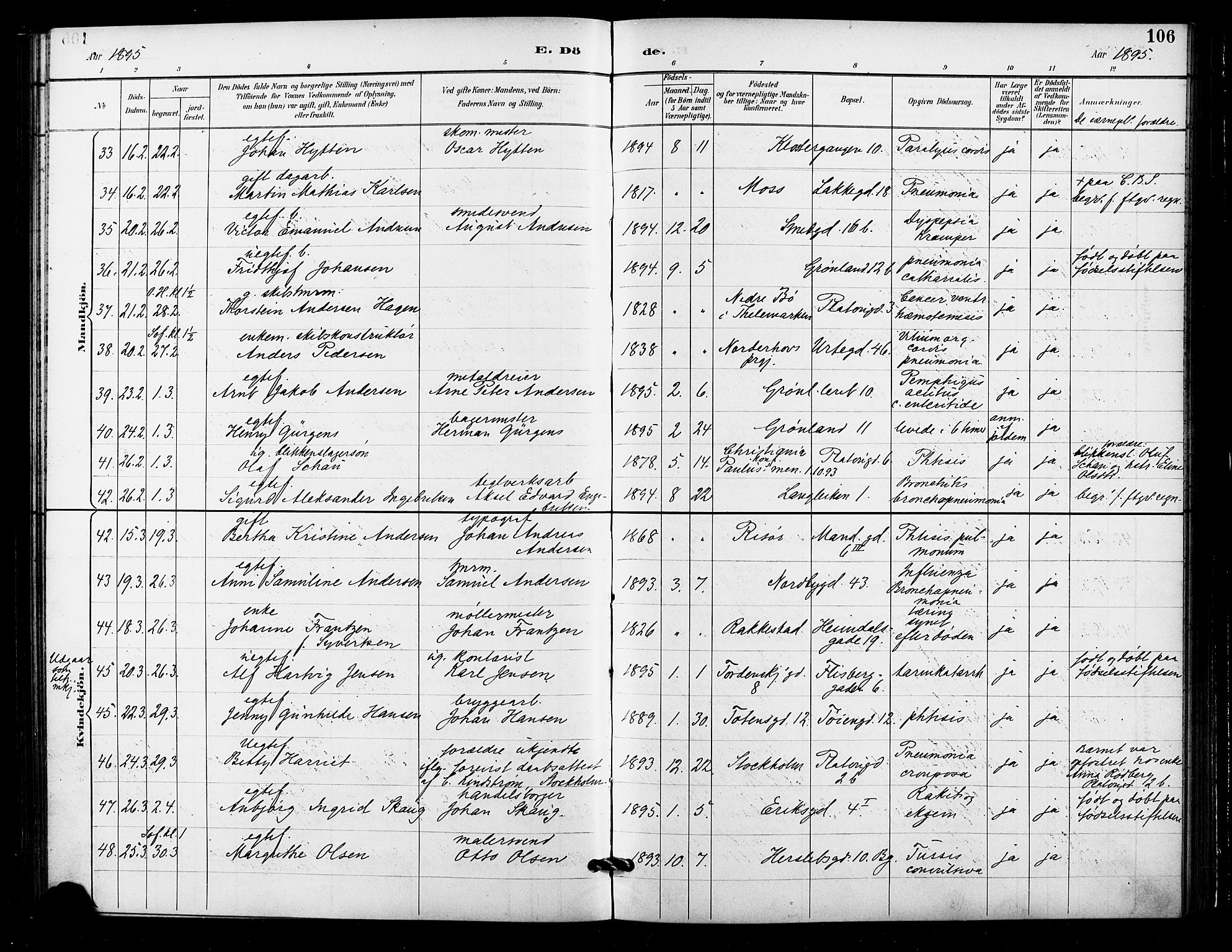 Grønland prestekontor Kirkebøker, SAO/A-10848/F/Fa/L0010: Parish register (official) no. 10, 1891-1898, p. 106