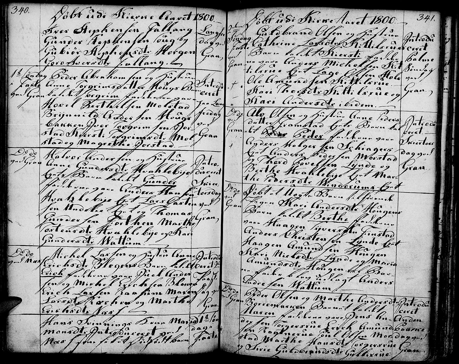 Gran prestekontor, AV/SAH-PREST-112/H/Ha/Haa/L0006: Parish register (official) no. 6, 1787-1824, p. 340-341