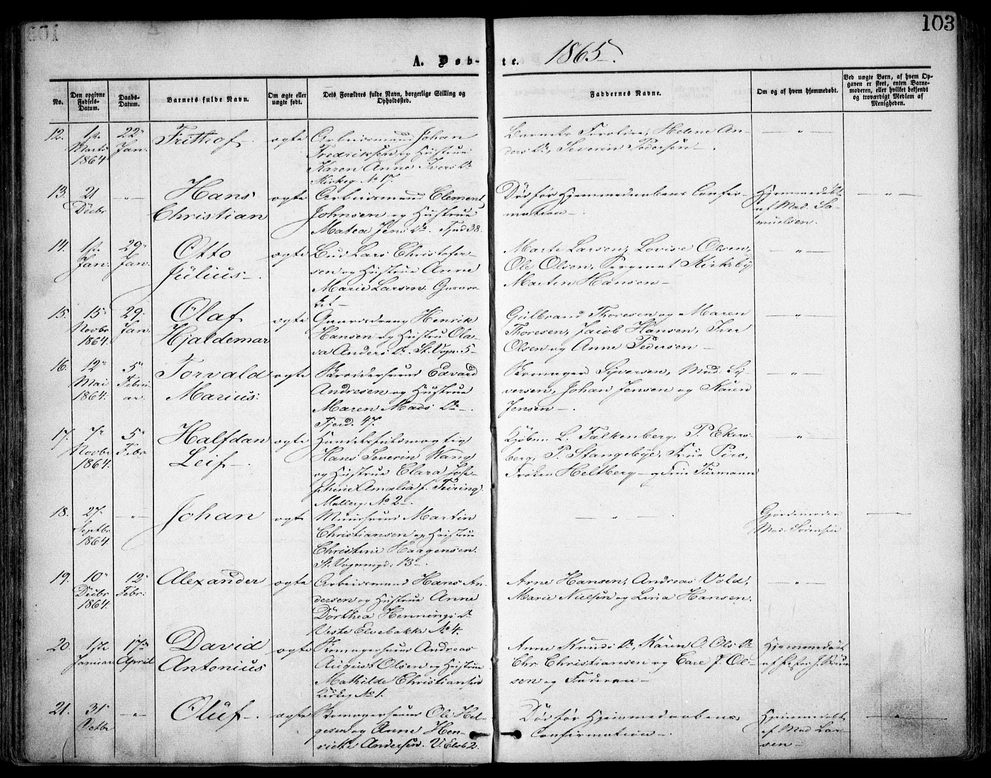 Oslo domkirke Kirkebøker, AV/SAO-A-10752/F/Fa/L0016: Parish register (official) no. 16, 1863-1871, p. 103