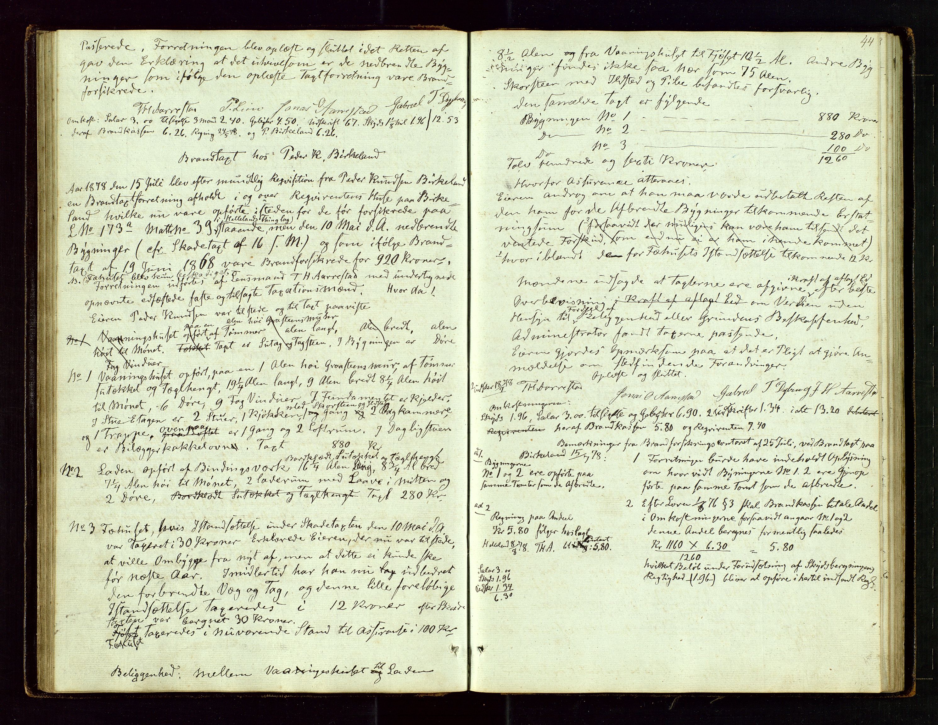 Helleland lensmannskontor, AV/SAST-A-100209/Goa/L0001: "Brandtaxations-Protocol for Hetlands Thinglag", 1847-1920, p. 43b-44a