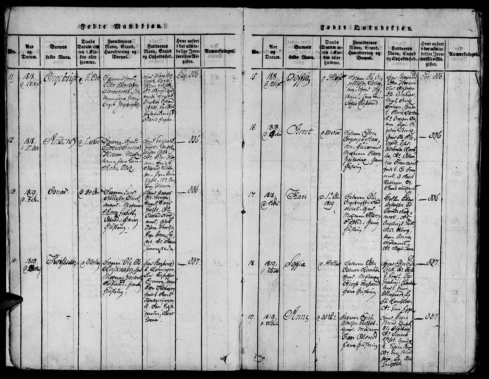 Ministerialprotokoller, klokkerbøker og fødselsregistre - Sør-Trøndelag, SAT/A-1456/685/L0954: Parish register (official) no. 685A03 /1, 1817-1829, p. 4