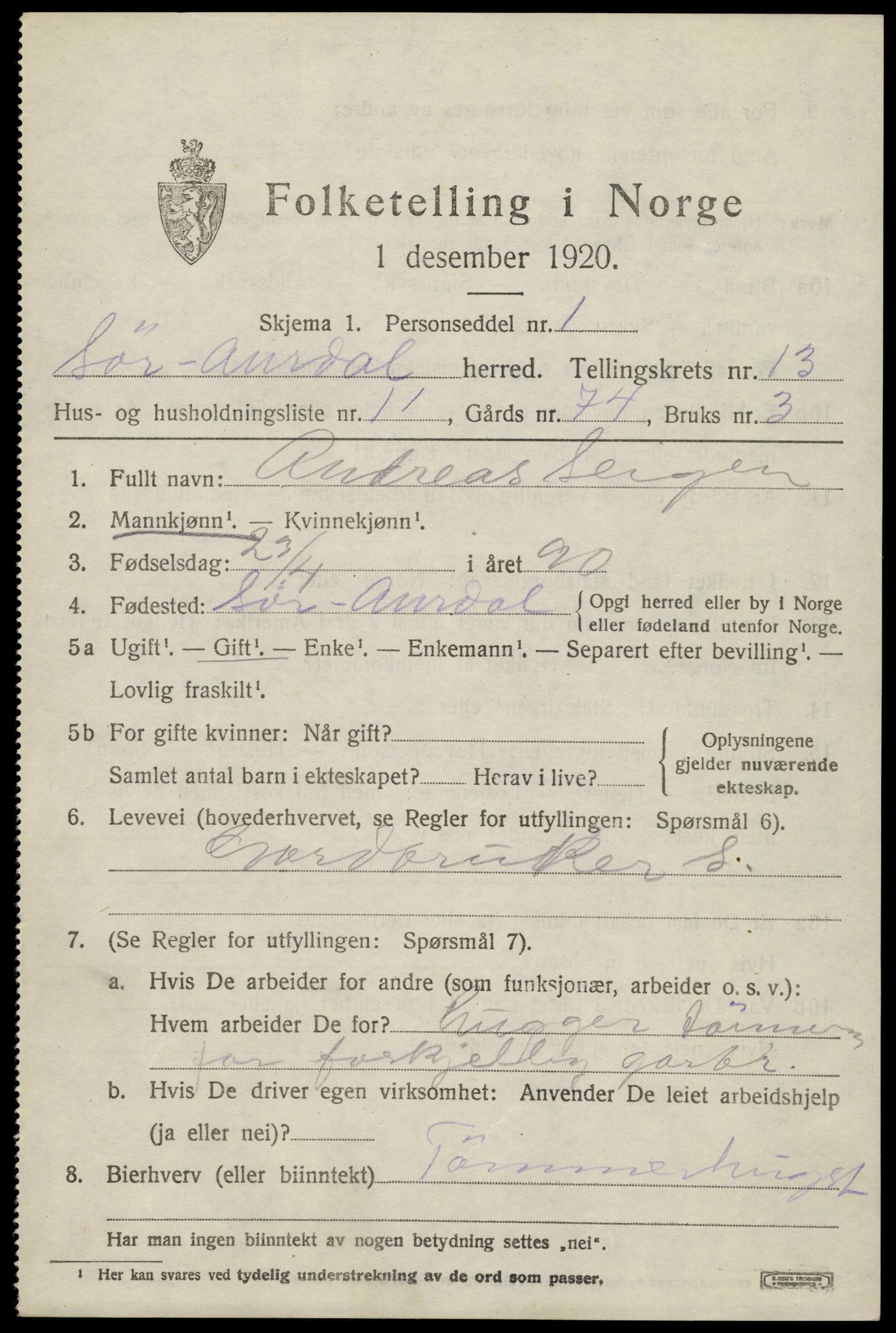 SAH, 1920 census for Sør-Aurdal, 1920, p. 7803