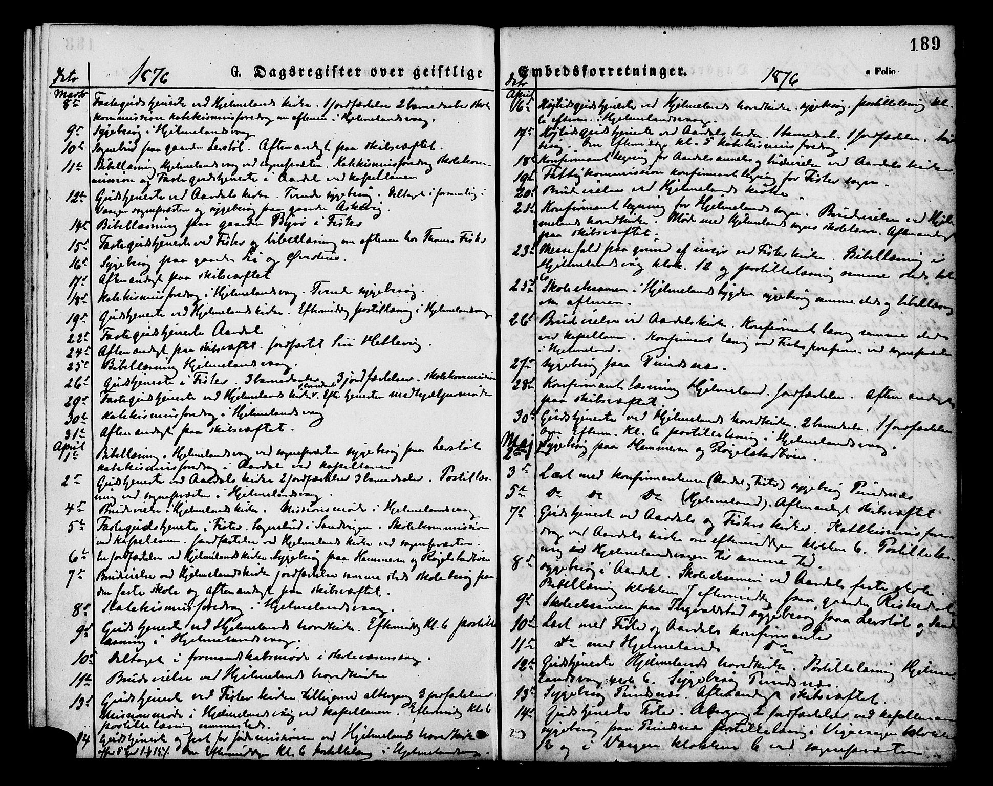 Hjelmeland sokneprestkontor, SAST/A-101843/01/IV/L0013: Parish register (official) no. A 13, 1872-1886, p. 189