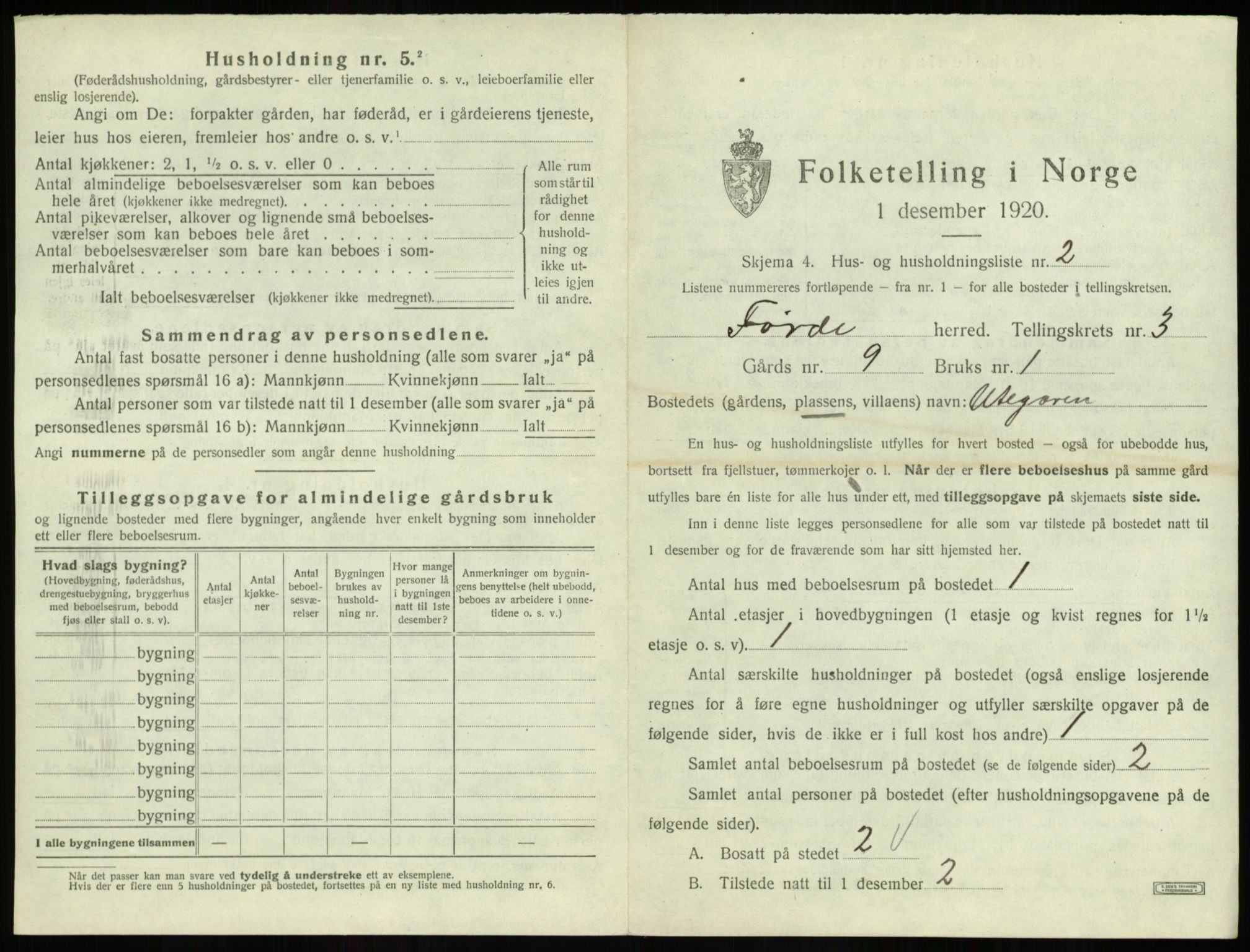 SAB, 1920 census for Førde, 1920, p. 138