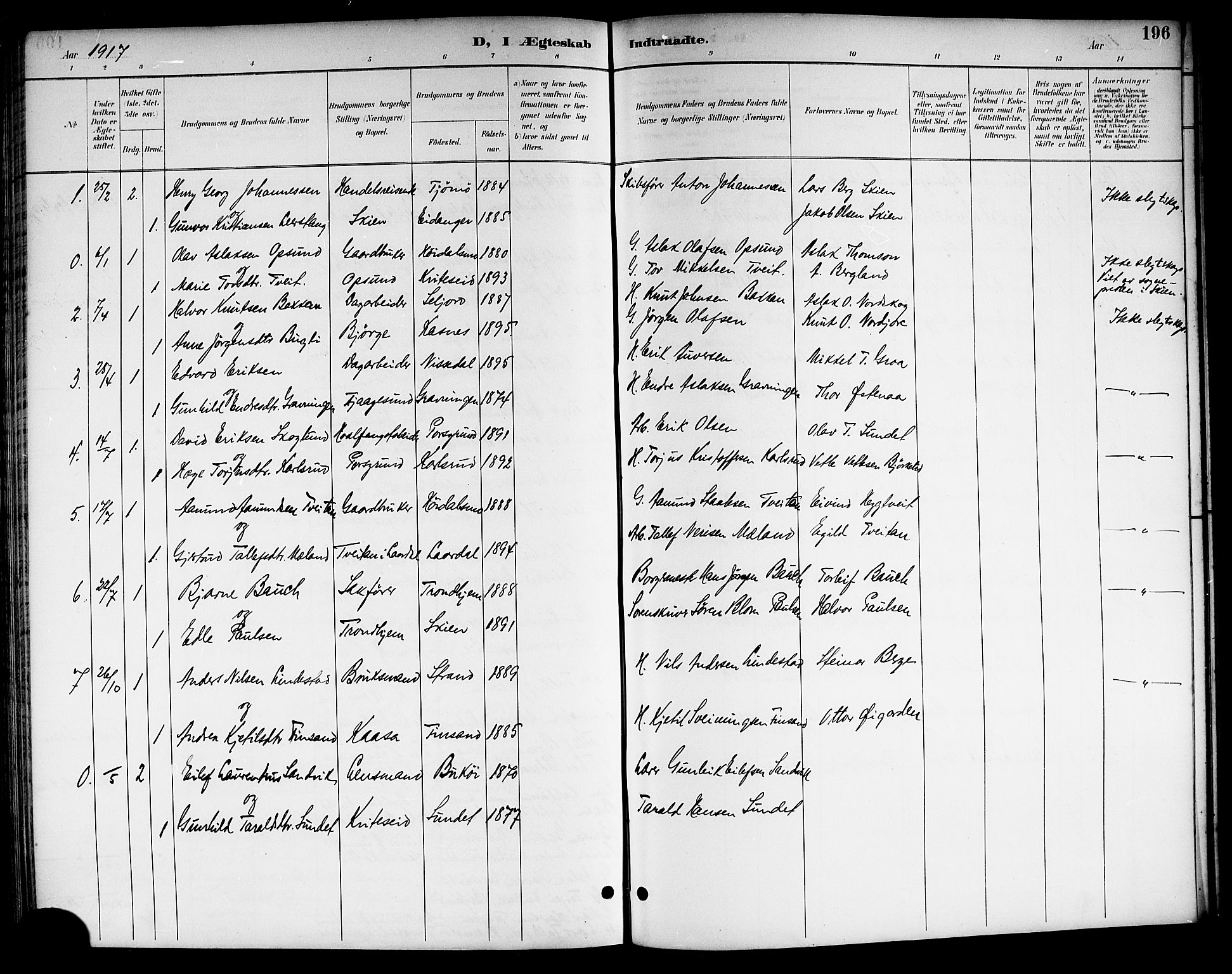 Kviteseid kirkebøker, SAKO/A-276/G/Ga/L0002: Parish register (copy) no. I 2, 1893-1918, p. 196