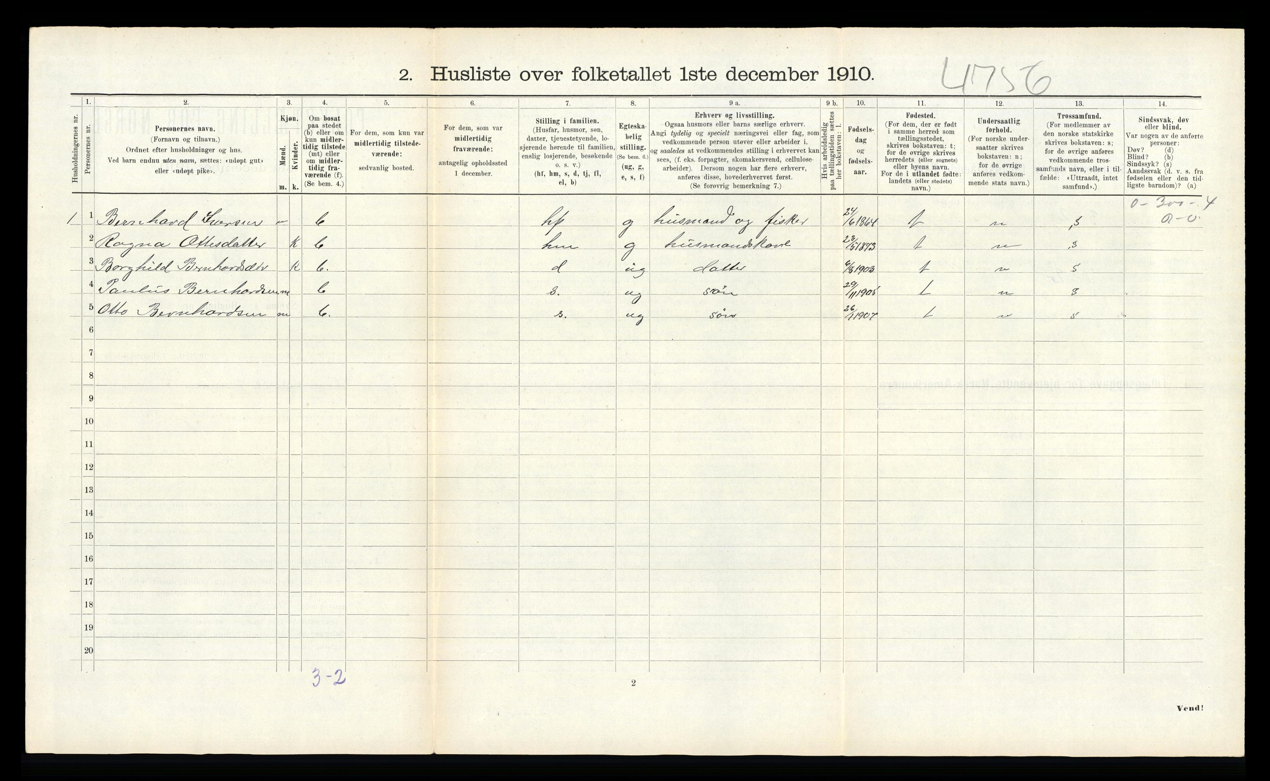 RA, 1910 census for Flatanger, 1910, p. 652