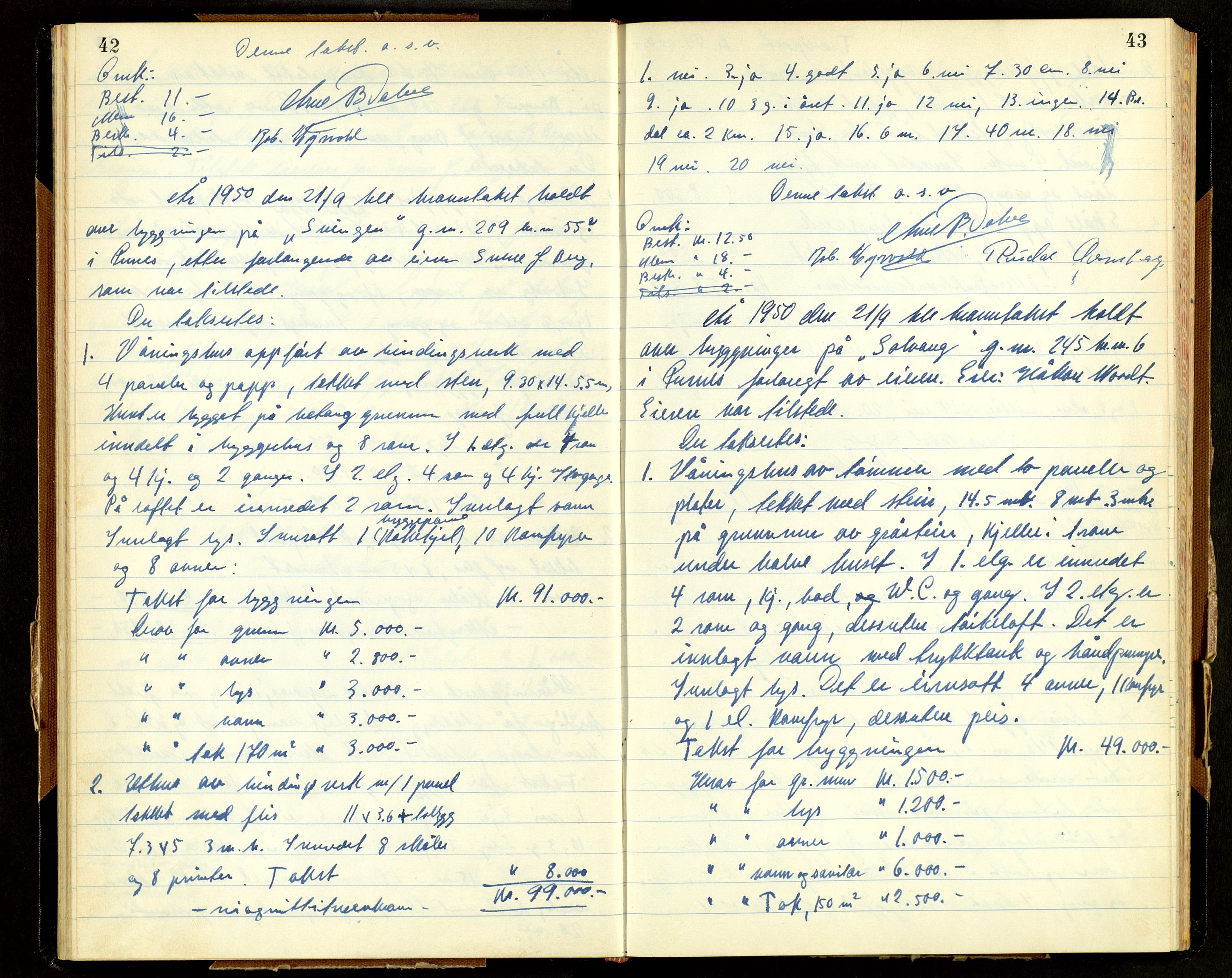 Norges Brannkasse, Furnes, AV/SAH-NBRANF-004/F/L0005: Branntakstprotokoll, 1950-1958, p. 42-43