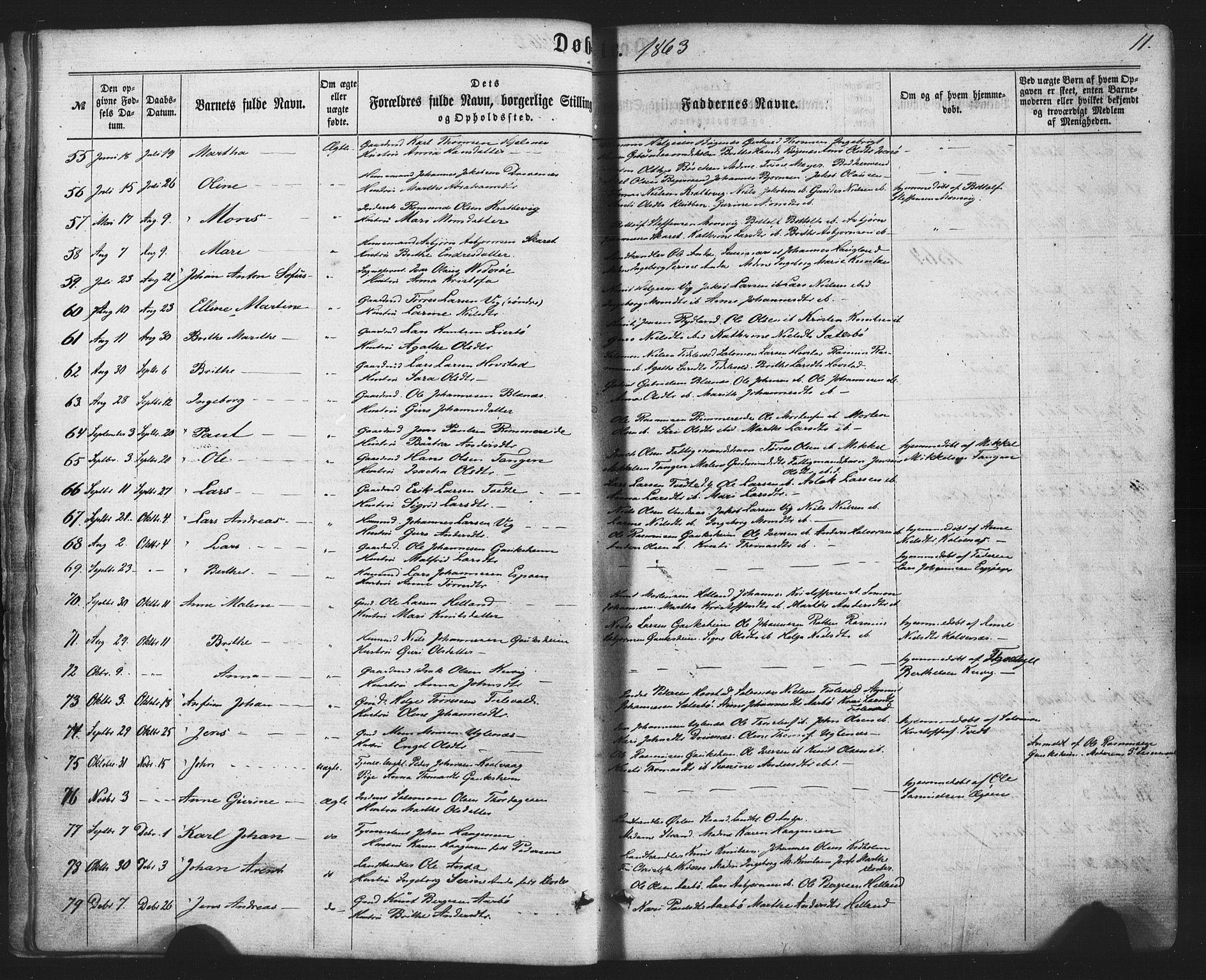 Fitjar sokneprestembete, SAB/A-99926: Parish register (official) no. A 1, 1862-1881, p. 11