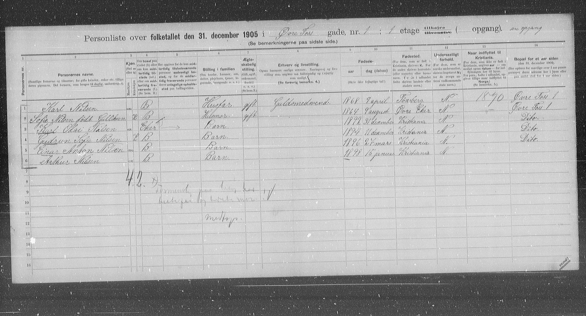 OBA, Municipal Census 1905 for Kristiania, 1905, p. 68063