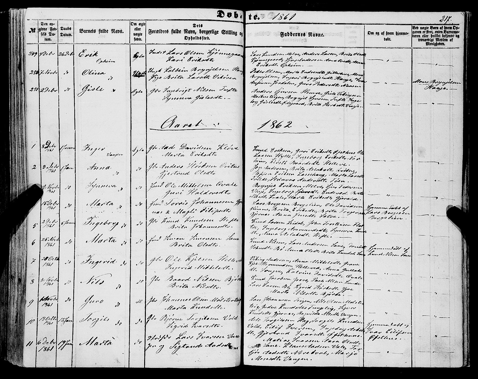 Voss sokneprestembete, SAB/A-79001/H/Haa: Parish register (official) no. A 16, 1849-1863, p. 217