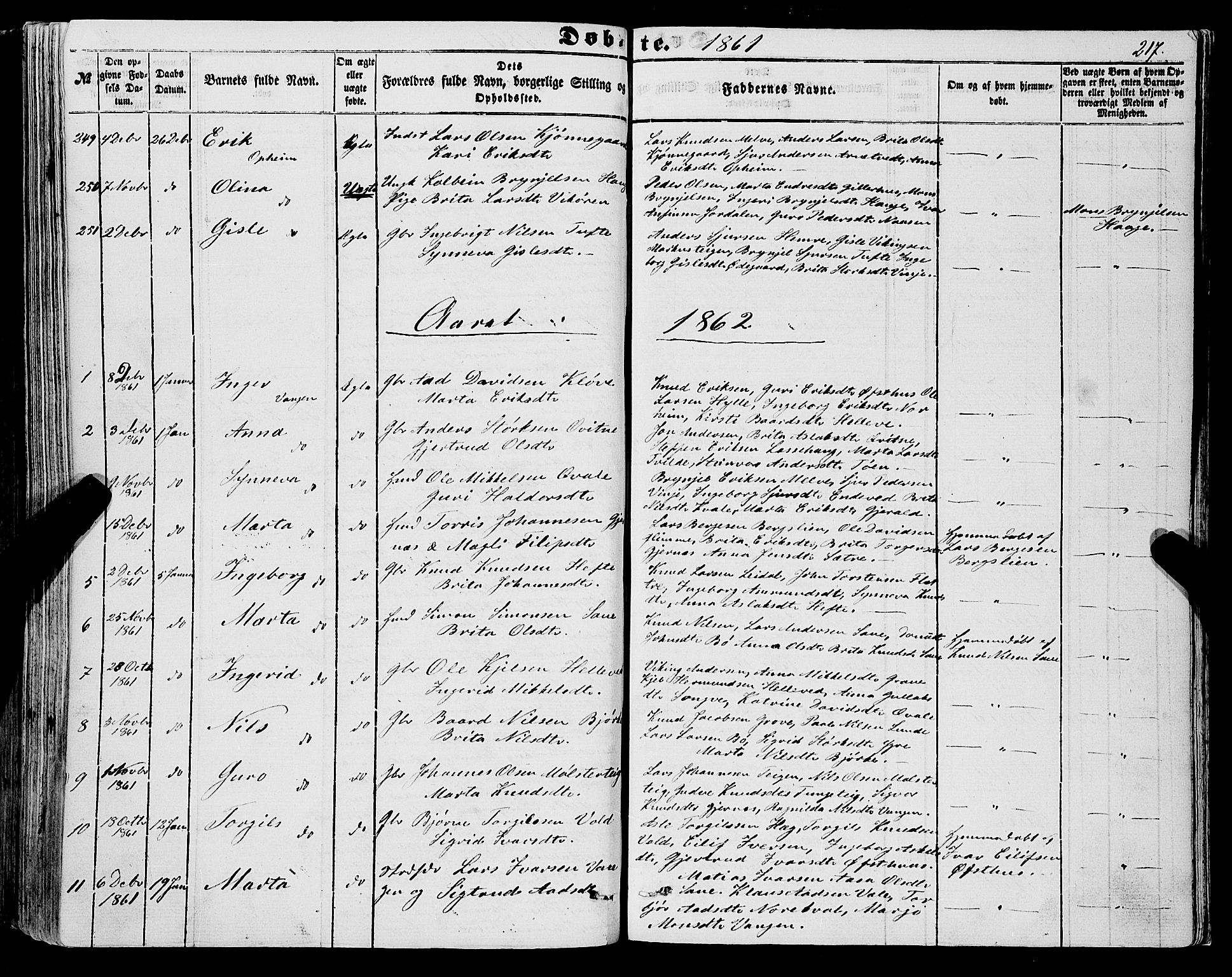 Voss sokneprestembete, AV/SAB-A-79001/H/Haa: Parish register (official) no. A 16, 1849-1863, p. 217