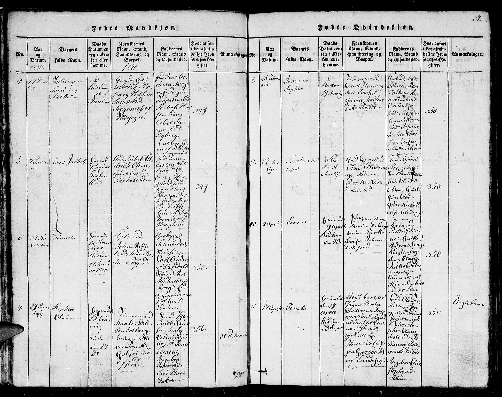 Flekkefjord sokneprestkontor, AV/SAK-1111-0012/F/Fb/Fbc/L0003: Parish register (copy) no. B 3, 1815-1826, p. 37