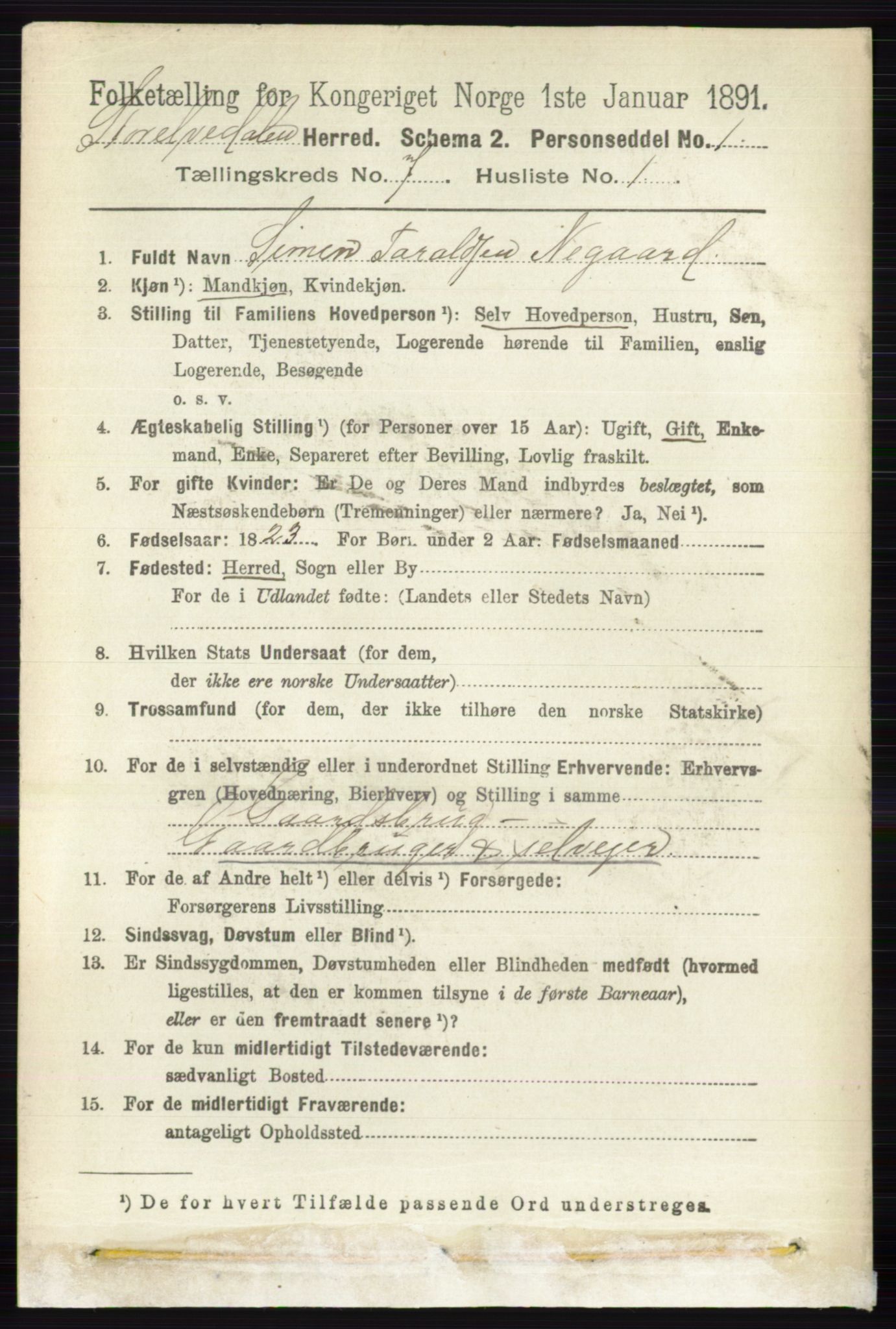 RA, 1891 census for 0430 Stor-Elvdal, 1891, p. 2648