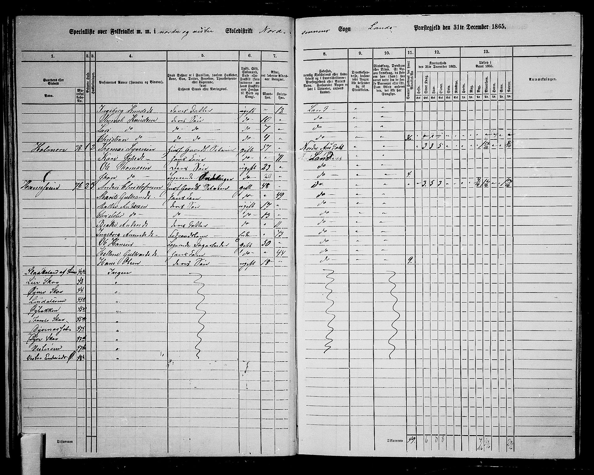 RA, 1865 census for Land, 1865, p. 44