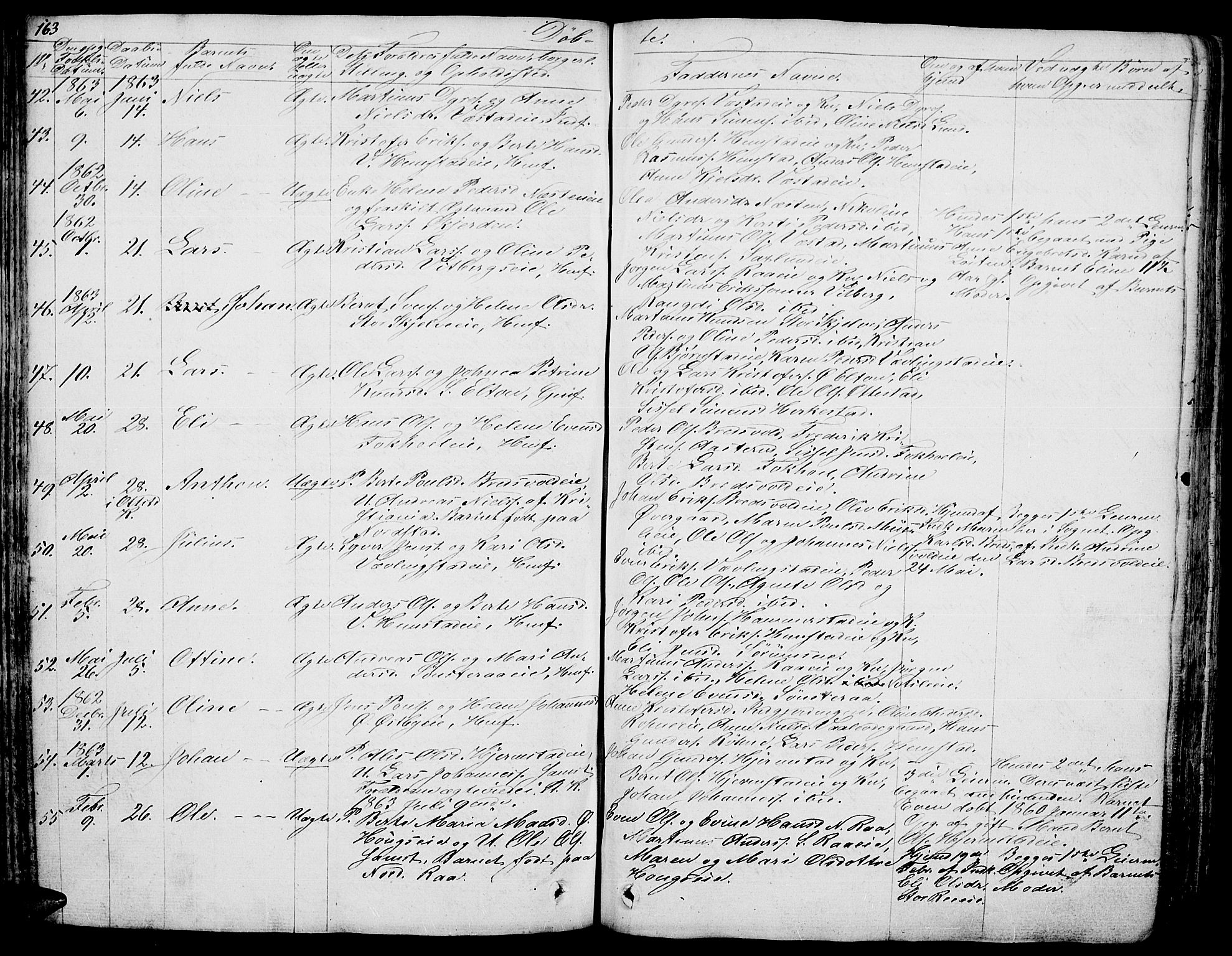 Stange prestekontor, AV/SAH-PREST-002/L/L0003: Parish register (copy) no. 3, 1840-1864, p. 163