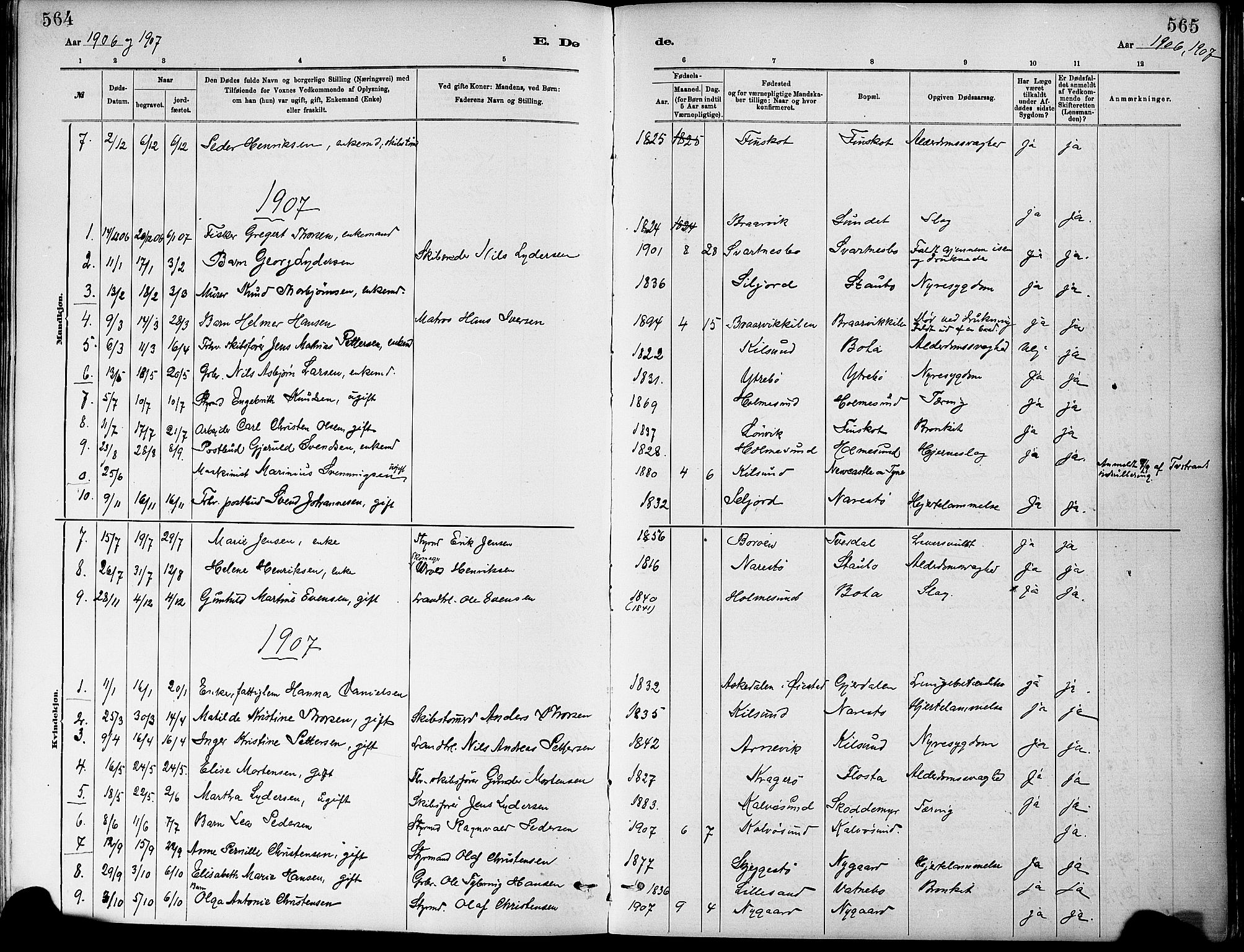 Dypvåg sokneprestkontor, AV/SAK-1111-0007/F/Fa/Fab/L0001: Parish register (official) no. A 1, 1885-1912, p. 564-565