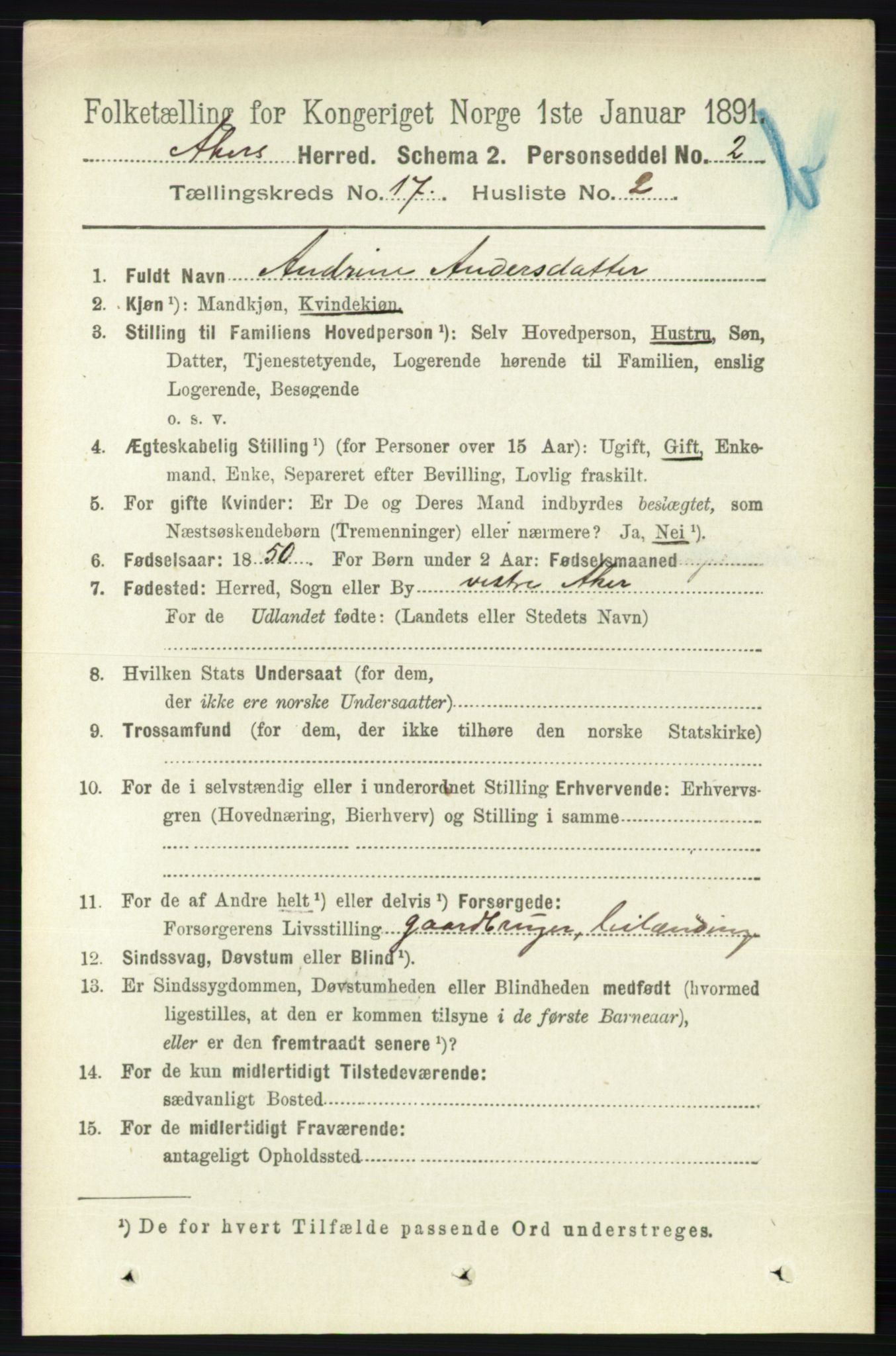 RA, 1891 census for 0218 Aker, 1891, p. 15857