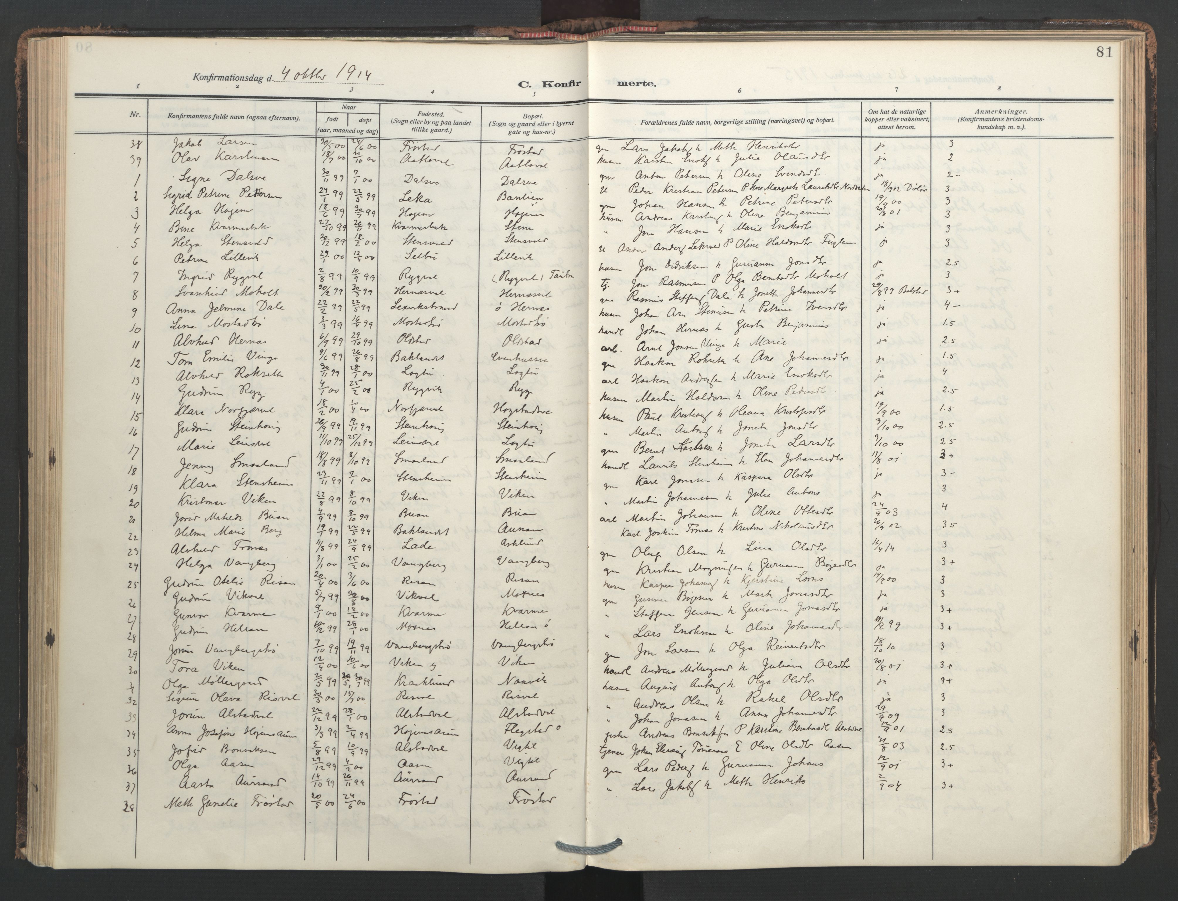 Ministerialprotokoller, klokkerbøker og fødselsregistre - Nord-Trøndelag, SAT/A-1458/713/L0123: Parish register (official) no. 713A12, 1911-1925, p. 81