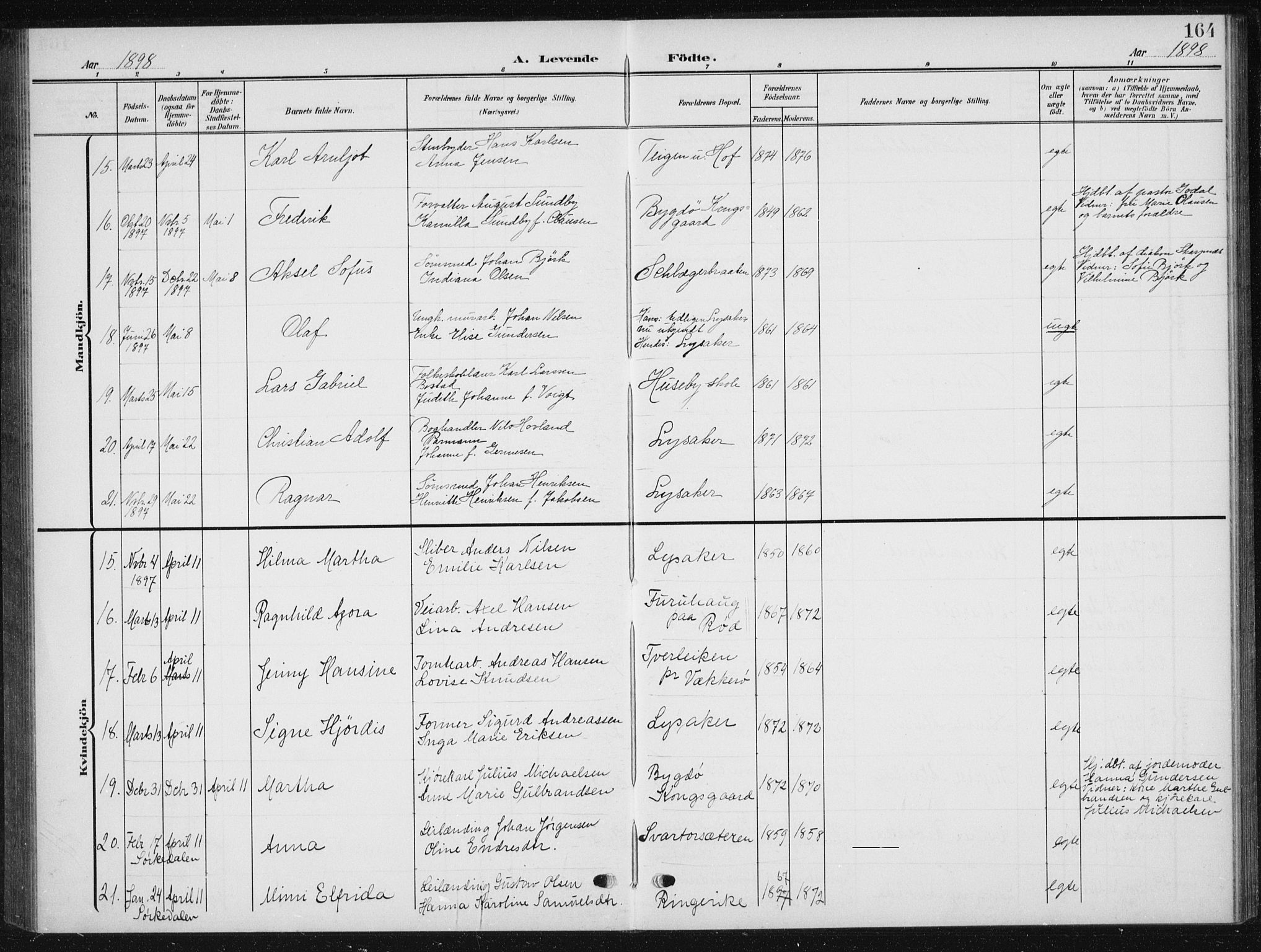 Vestre Aker prestekontor Kirkebøker, AV/SAO-A-10025/F/Fb/L0001: Parish register (official) no. II 1, 1880-1906, p. 164