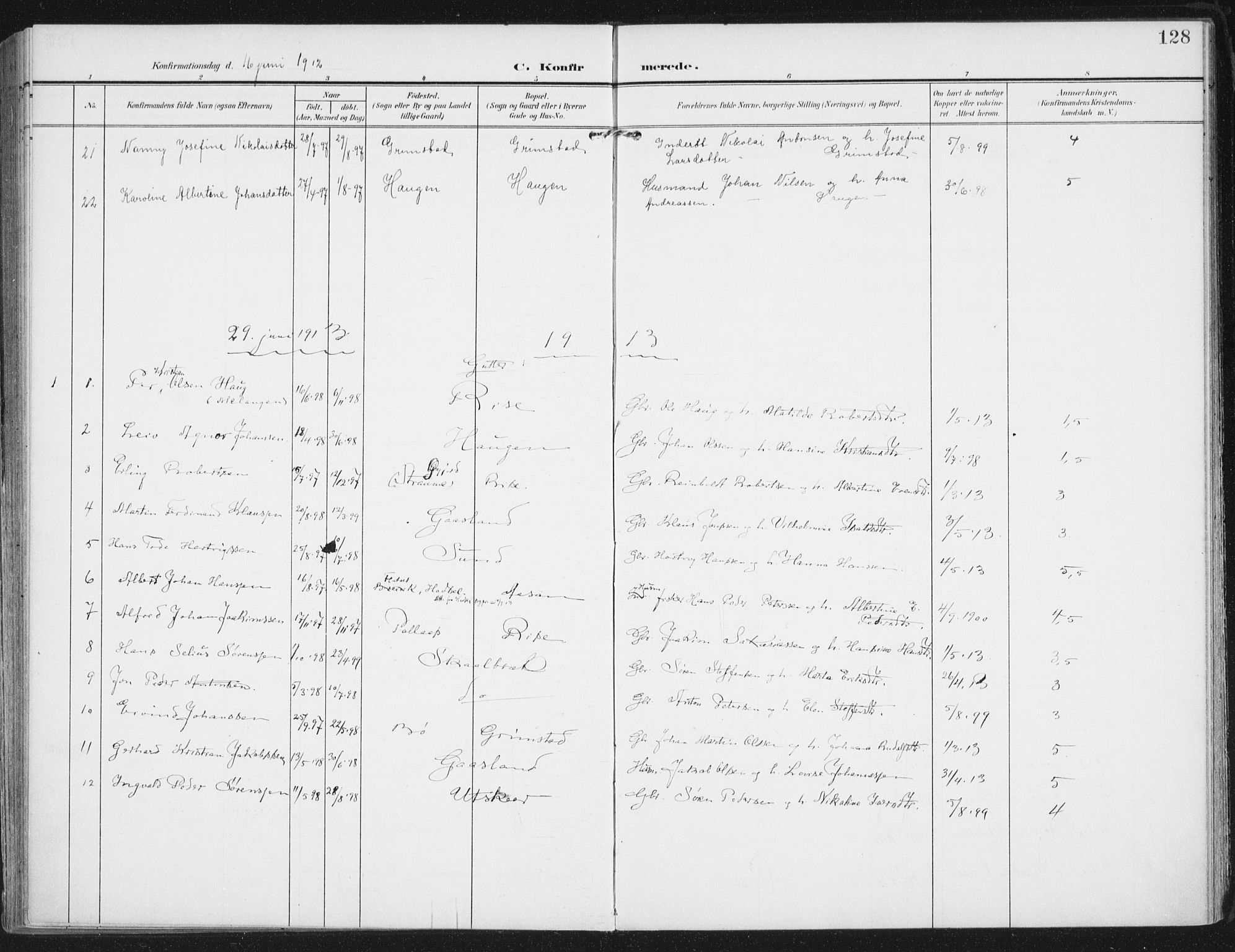 Ministerialprotokoller, klokkerbøker og fødselsregistre - Nordland, AV/SAT-A-1459/892/L1321: Parish register (official) no. 892A02, 1902-1918, p. 128