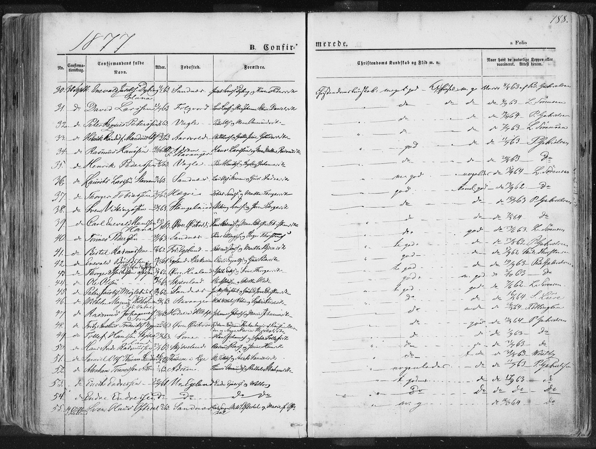 Høyland sokneprestkontor, SAST/A-101799/001/30BA/L0010: Parish register (official) no. A 9.1, 1857-1877, p. 188
