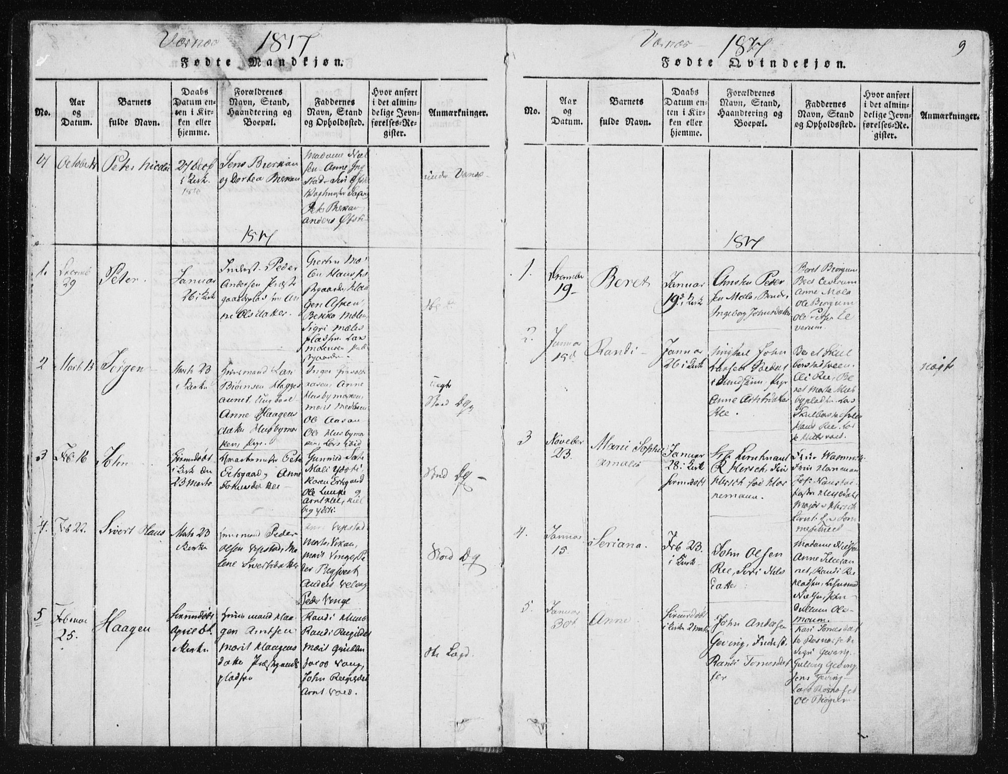 Ministerialprotokoller, klokkerbøker og fødselsregistre - Nord-Trøndelag, SAT/A-1458/709/L0061: Parish register (official) no. 709A08 /1, 1815-1819, p. 9