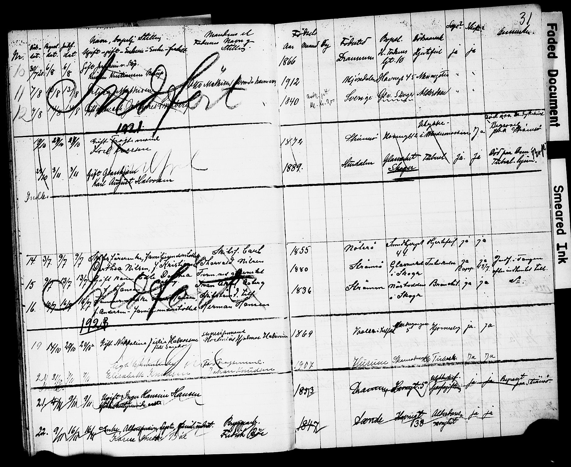 Strømsø kirkebøker, AV/SAKO-A-246/Y/Yb/L0003: Parish register draft no. II 3, 1921-1925, p. 31