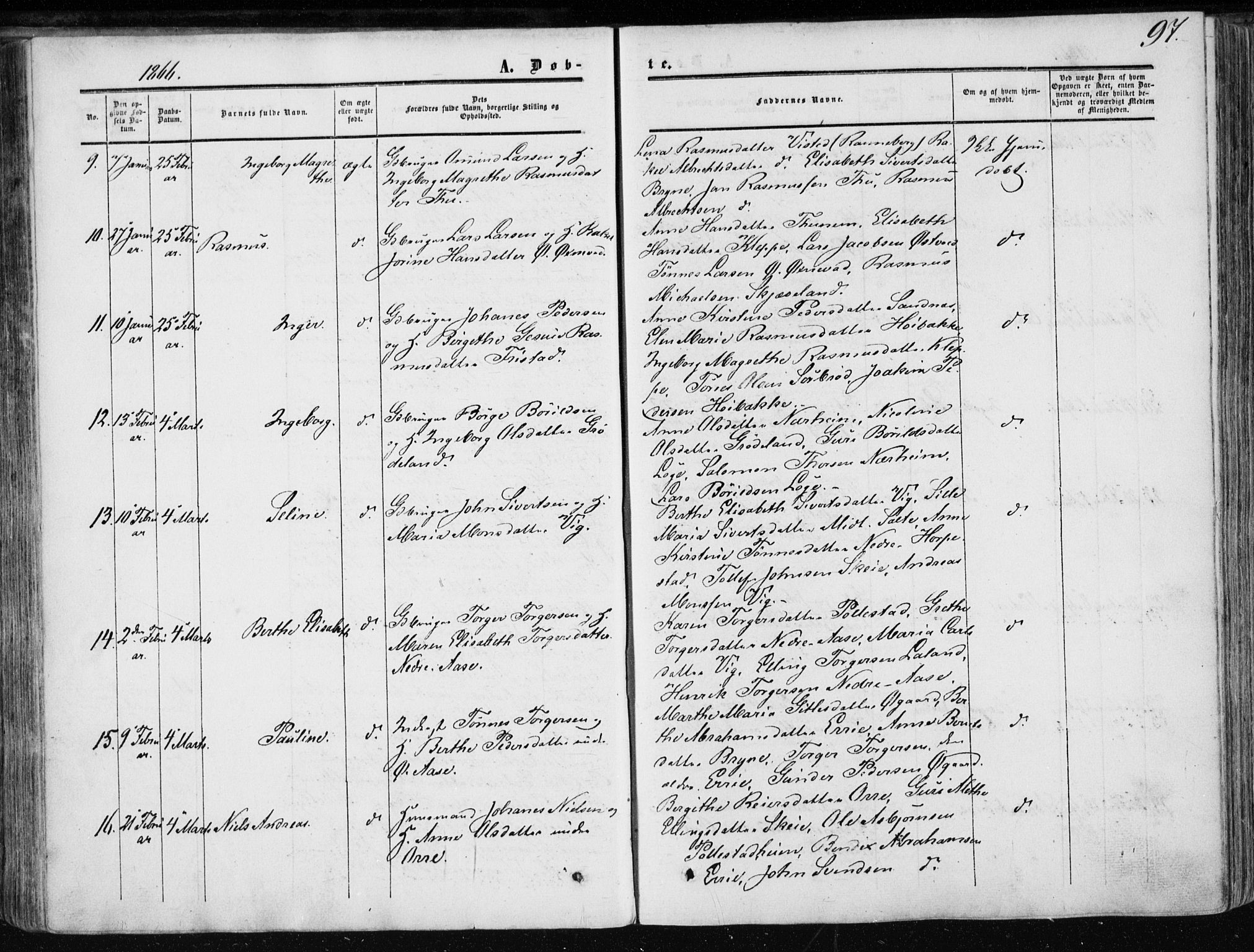 Klepp sokneprestkontor, SAST/A-101803/001/3/30BA/L0005: Parish register (official) no. A 5, 1853-1870, p. 97