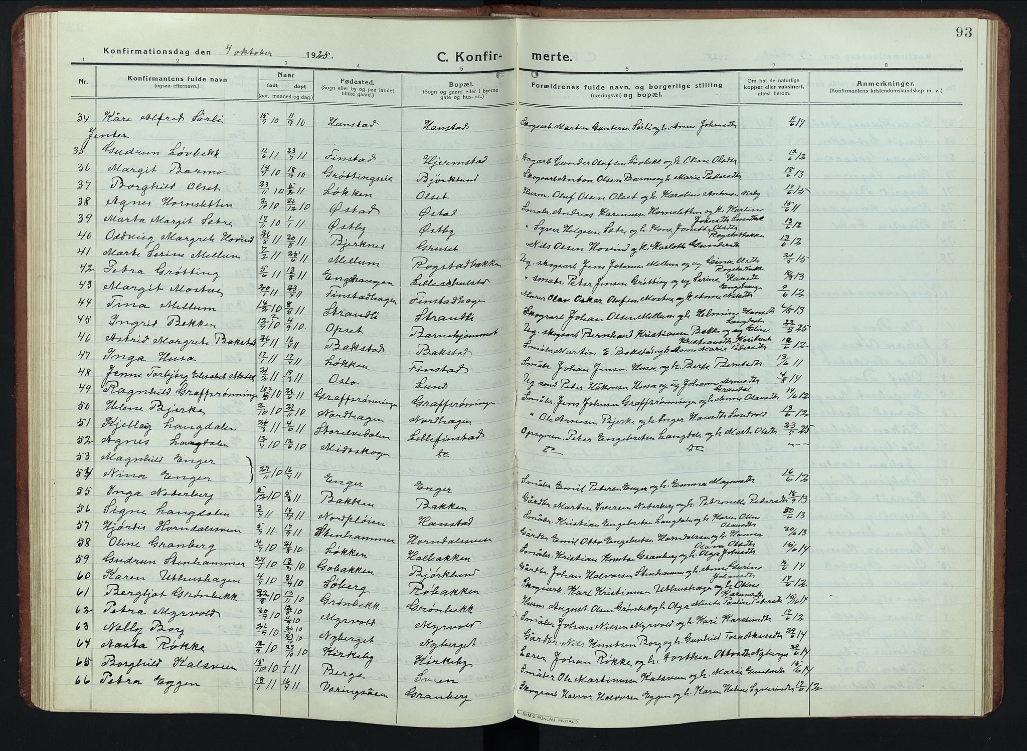 Elverum prestekontor, SAH/PREST-044/H/Ha/Hab/L0011: Parish register (copy) no. 11, 1915-1947, p. 93