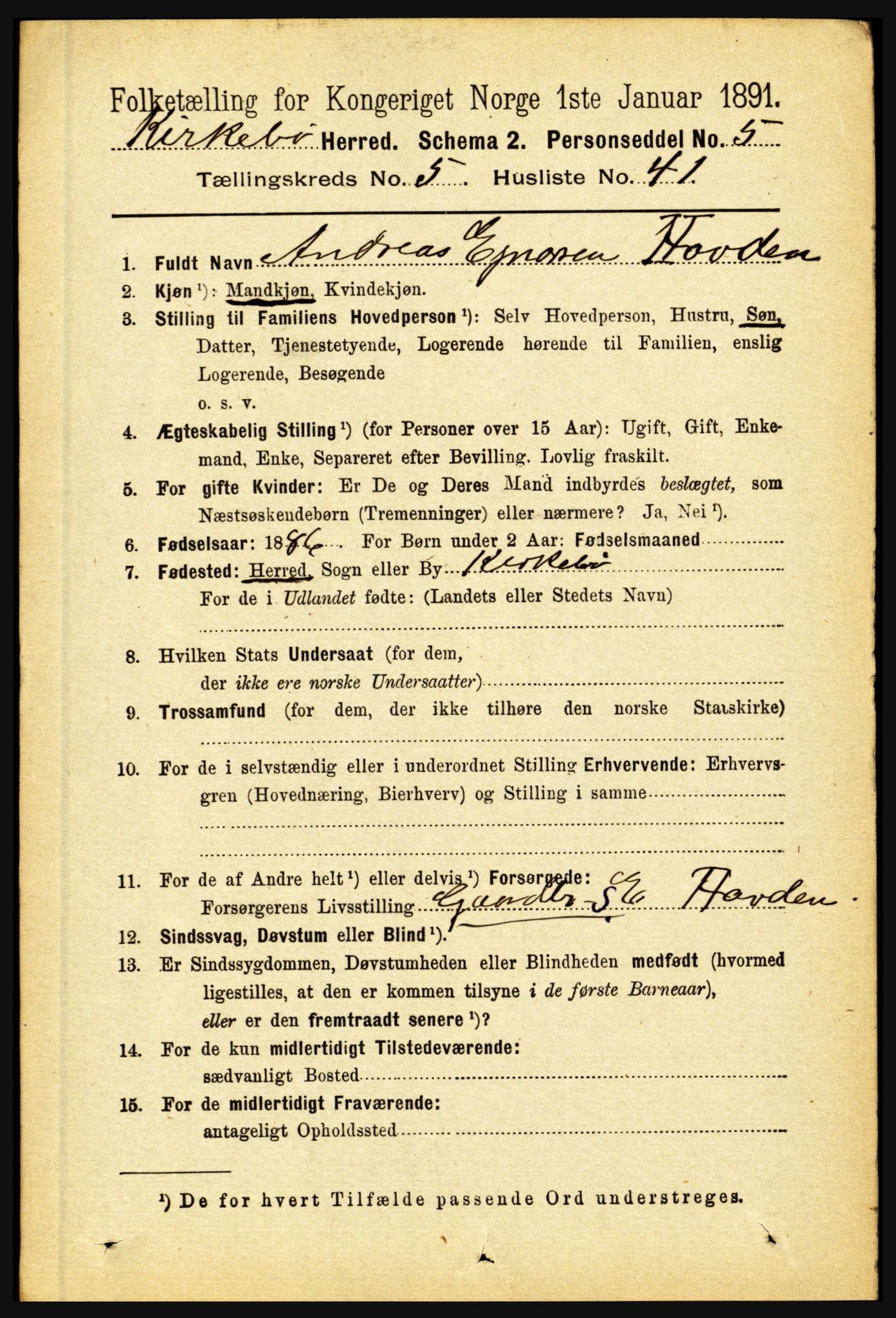 RA, 1891 census for 1416 Kyrkjebø, 1891, p. 1302
