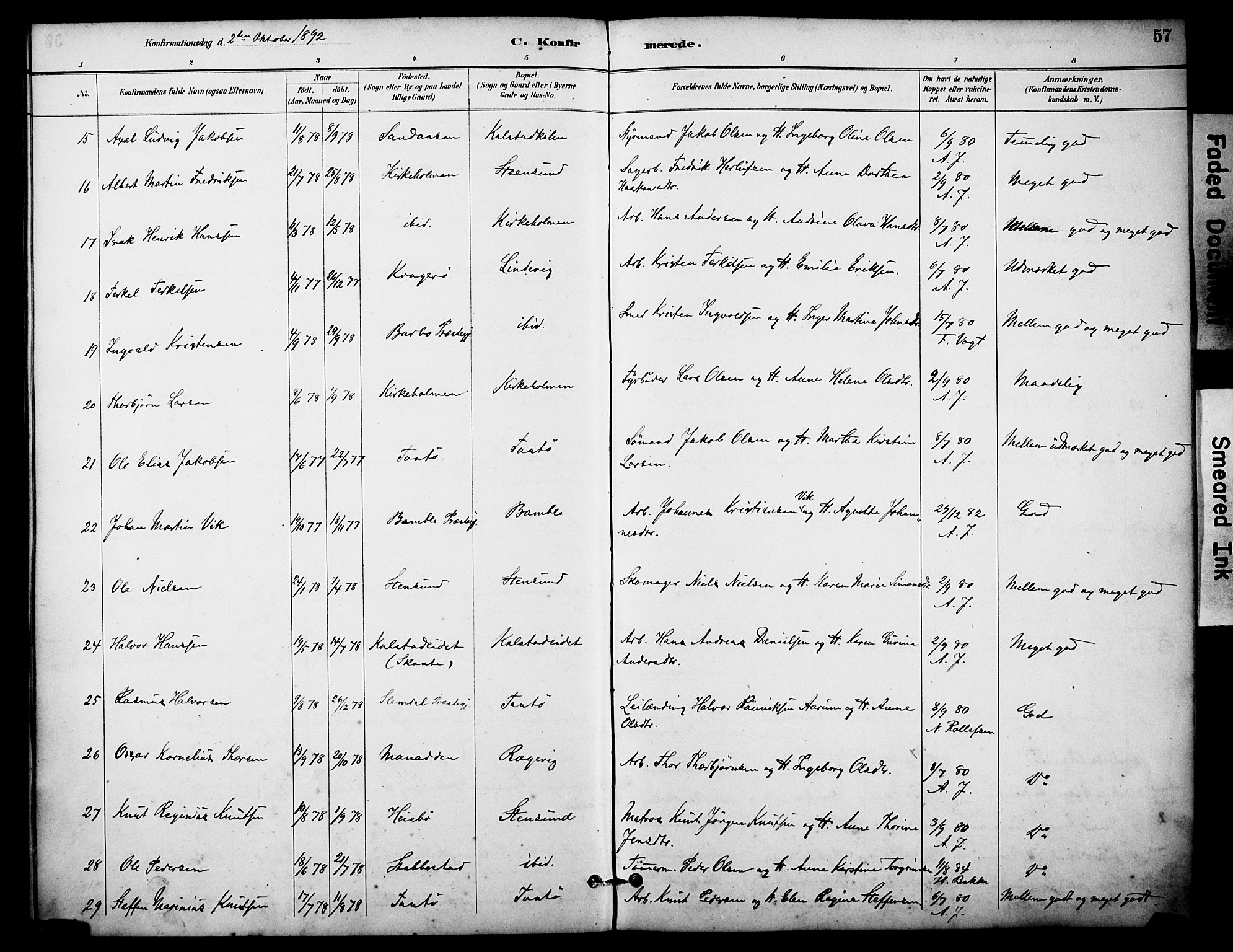 Skåtøy kirkebøker, AV/SAKO-A-304/F/Fa/L0003: Parish register (official) no. I 3, 1884-1899, p. 57