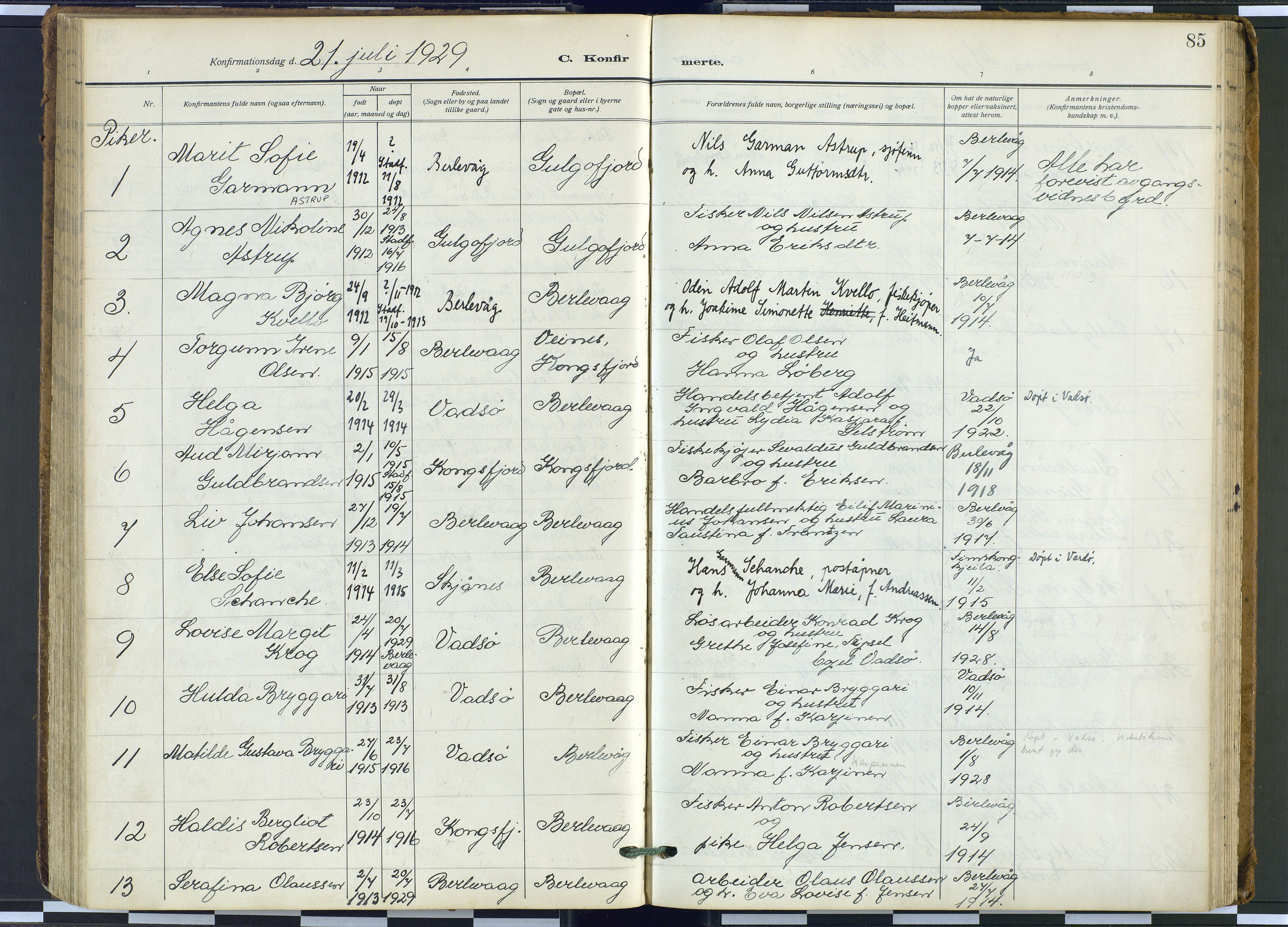 Tana sokneprestkontor, SATØ/S-1334/H/Ha: Parish register (official) no. 9, 1914-1930, p. 85