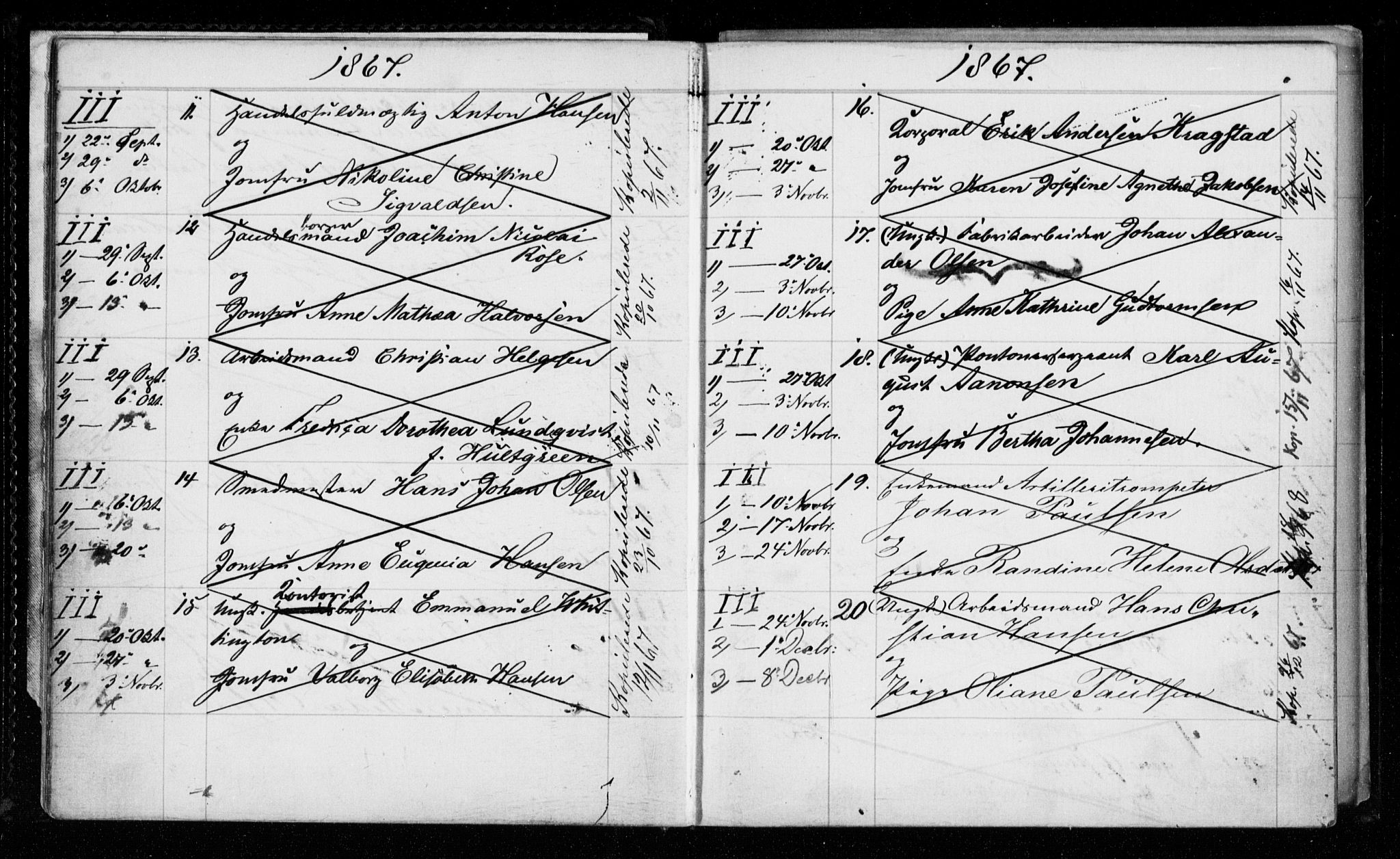 Garnisonsmenigheten Kirkebøker, AV/SAO-A-10846/H/Hb/L0001: Banns register no. II 1, 1865-1911