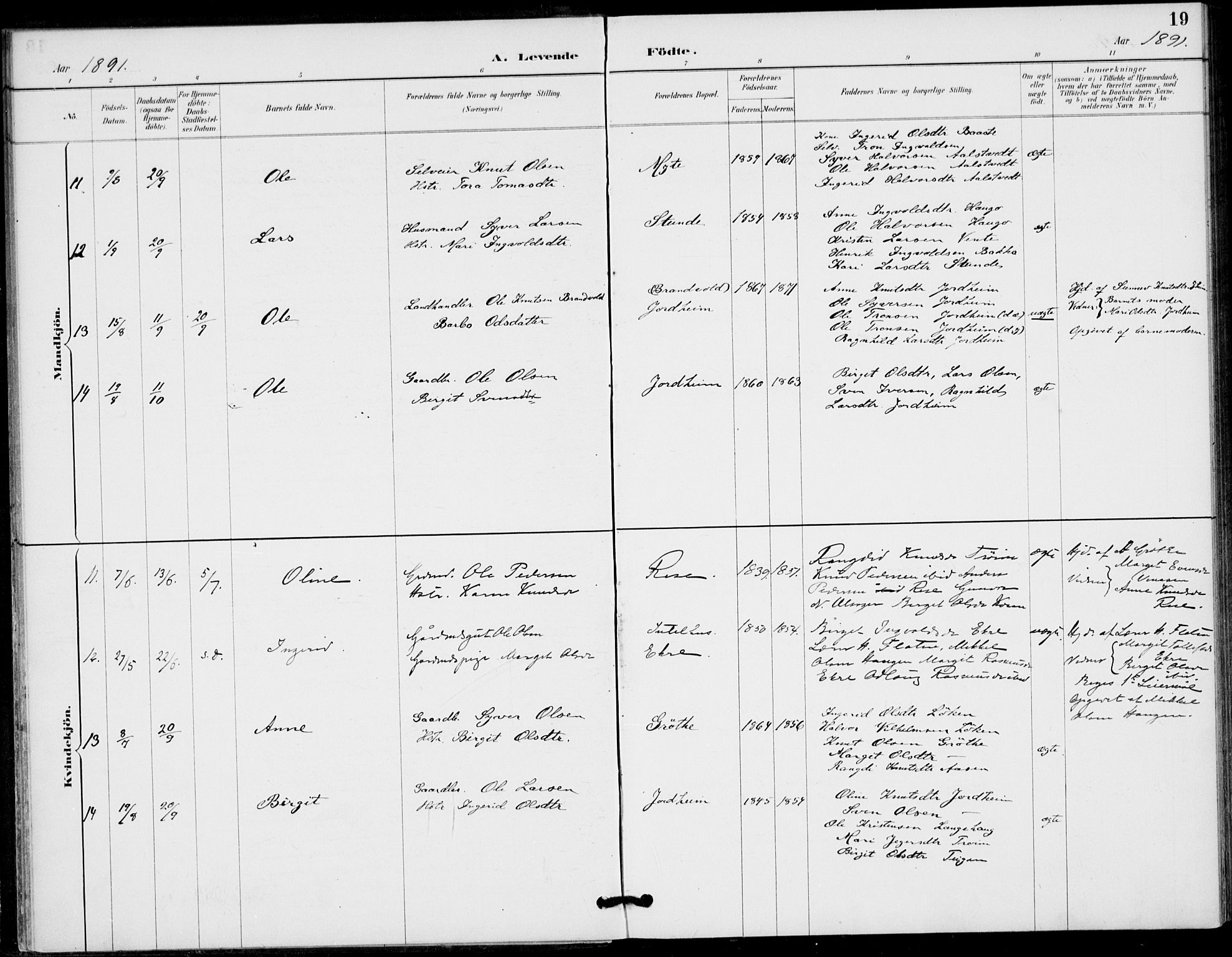 Gol kirkebøker, AV/SAKO-A-226/F/Fb/L0001: Parish register (official) no. II 1, 1887-1900, p. 19