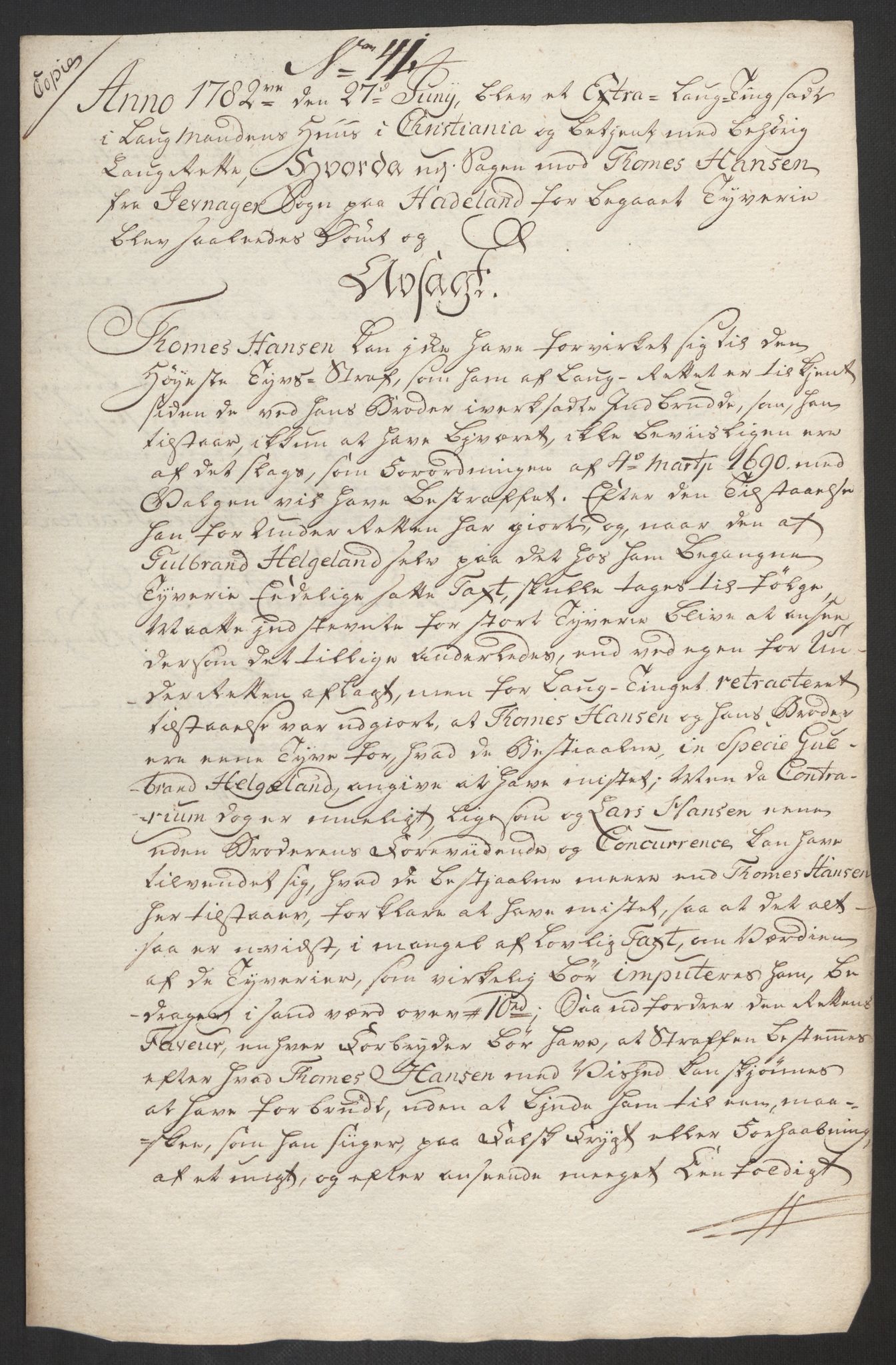 Rentekammeret inntil 1814, Reviderte regnskaper, Fogderegnskap, AV/RA-EA-4092/R19/L1369: Fogderegnskap Toten, Hadeland og Vardal, 1782, p. 165