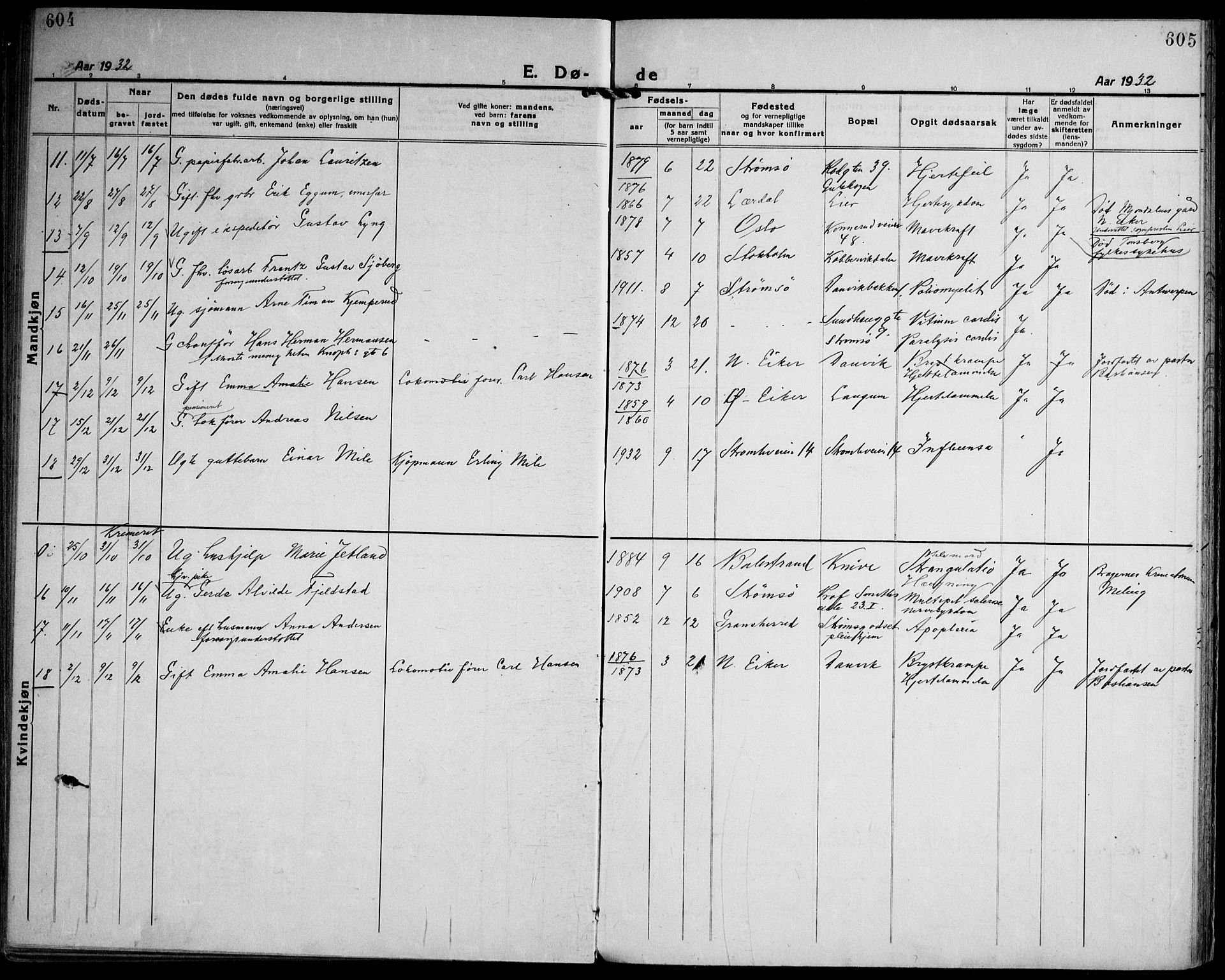 Strømsgodset kirkebøker, AV/SAKO-A-324/F/Fa/L0003: Parish register (official) no. 3, 1920-1936, p. 604-605