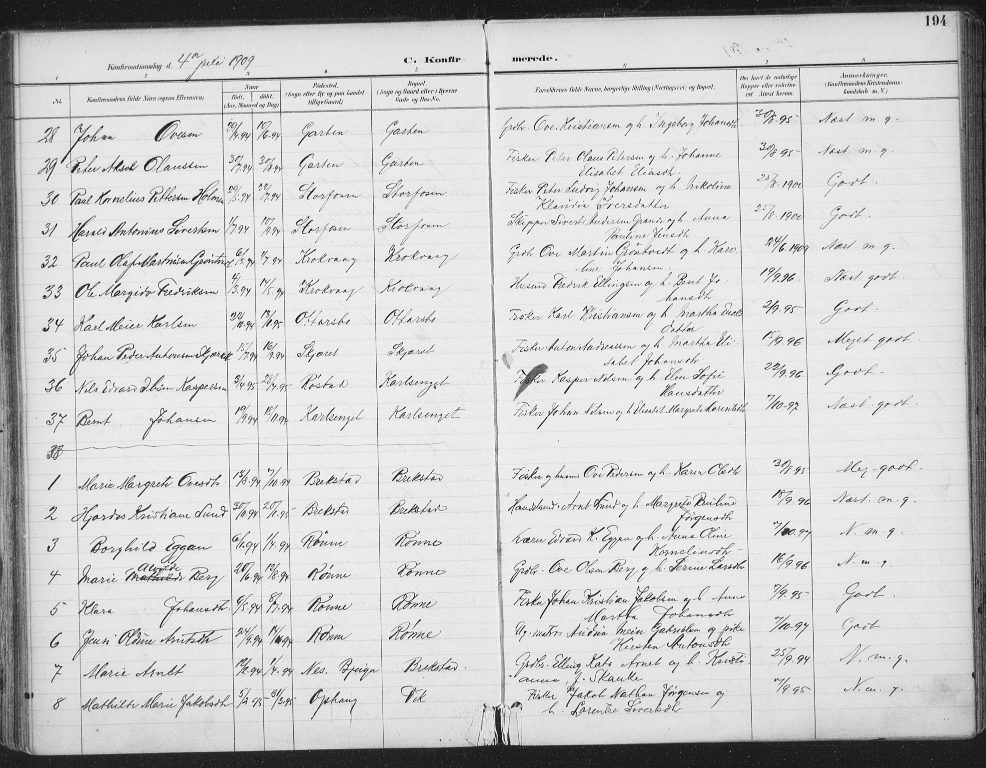 Ministerialprotokoller, klokkerbøker og fødselsregistre - Sør-Trøndelag, SAT/A-1456/659/L0743: Parish register (official) no. 659A13, 1893-1910, p. 194