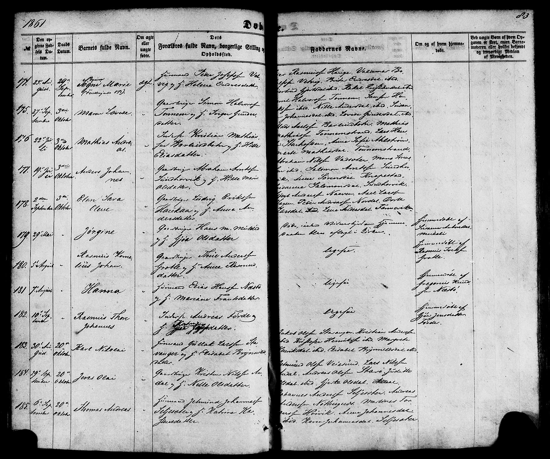 Kinn sokneprestembete, SAB/A-80801/H/Haa/Haaa/L0006: Parish register (official) no. A 6, 1857-1885, p. 83