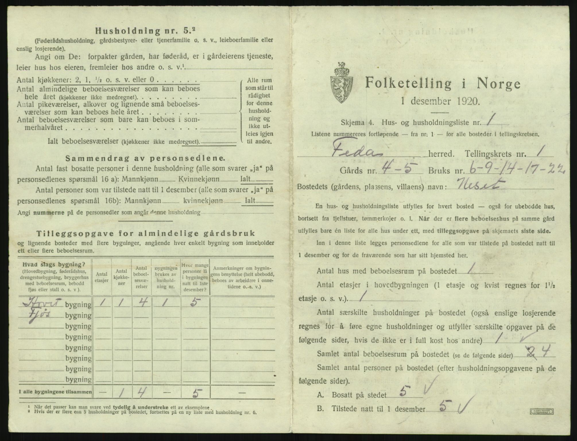 SAK, 1920 census for Feda, 1920, p. 25