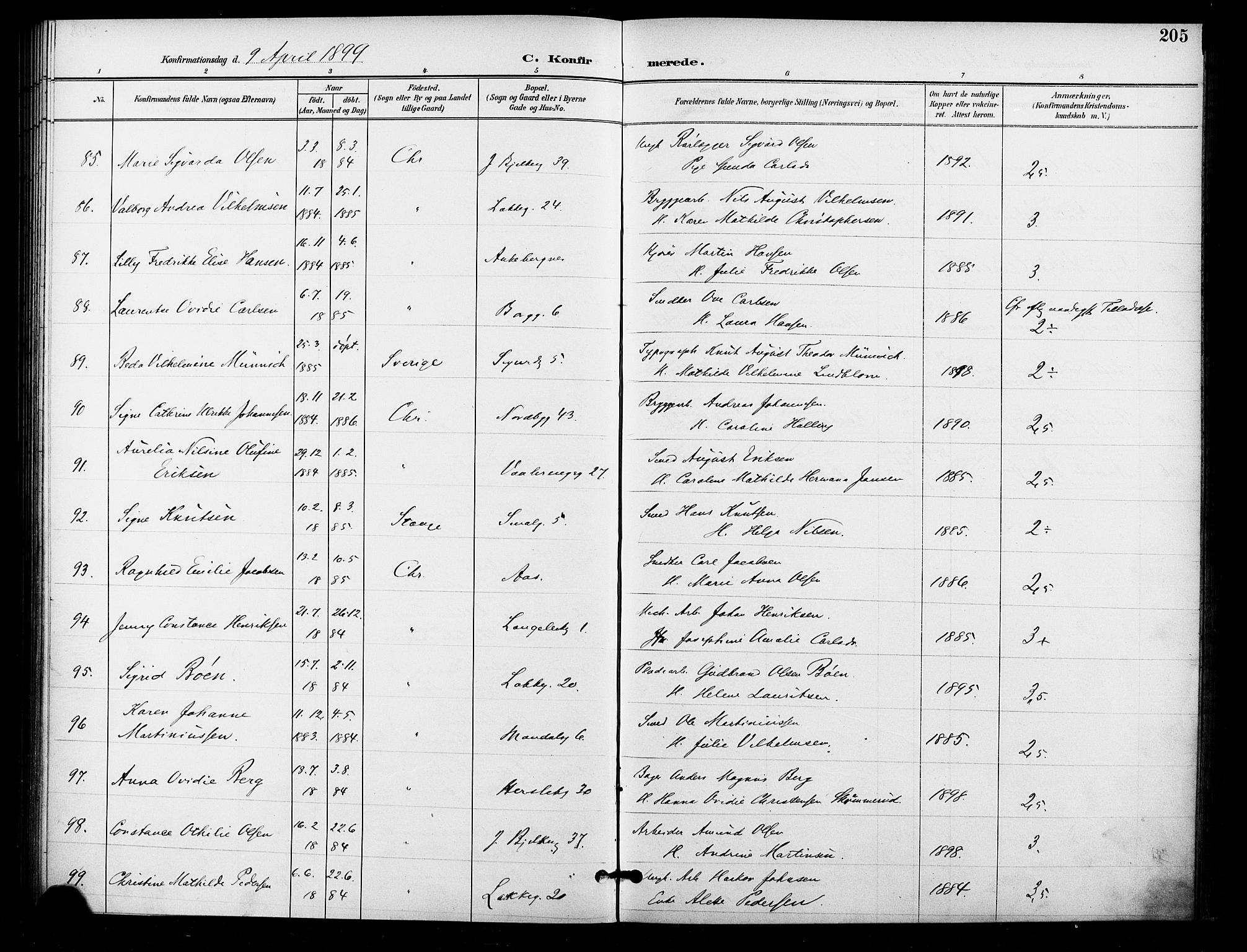 Grønland prestekontor Kirkebøker, AV/SAO-A-10848/F/Fa/L0011: Parish register (official) no. 11, 1892-1907, p. 205