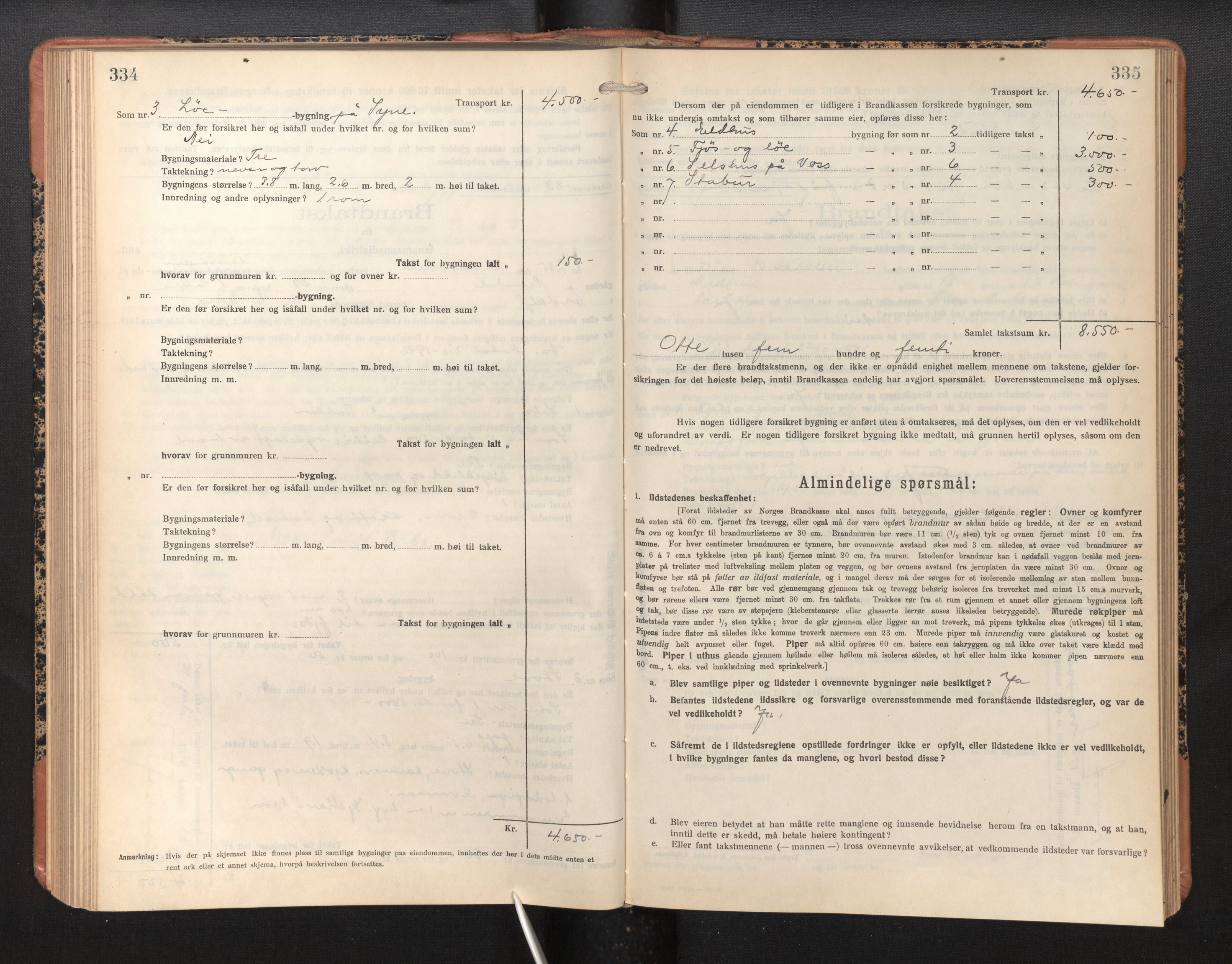 Lensmannen i Årdal, AV/SAB-A-30501/0012/L0010: Branntakstprotokoll, skjematakst, 1926-1939, p. 334-335