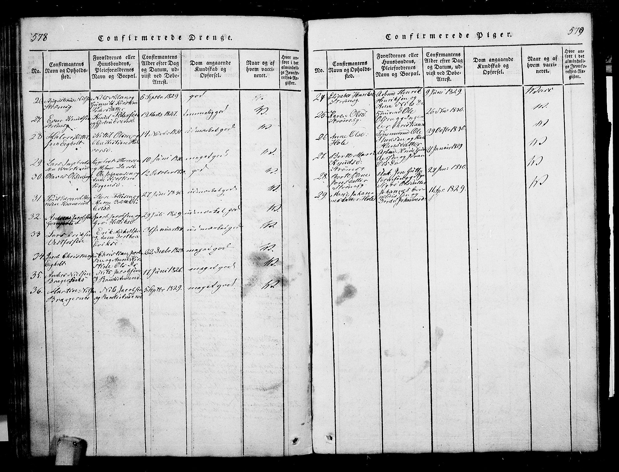 Skoger kirkebøker, AV/SAKO-A-59/G/Ga/L0001: Parish register (copy) no. I 1, 1814-1845, p. 578-579