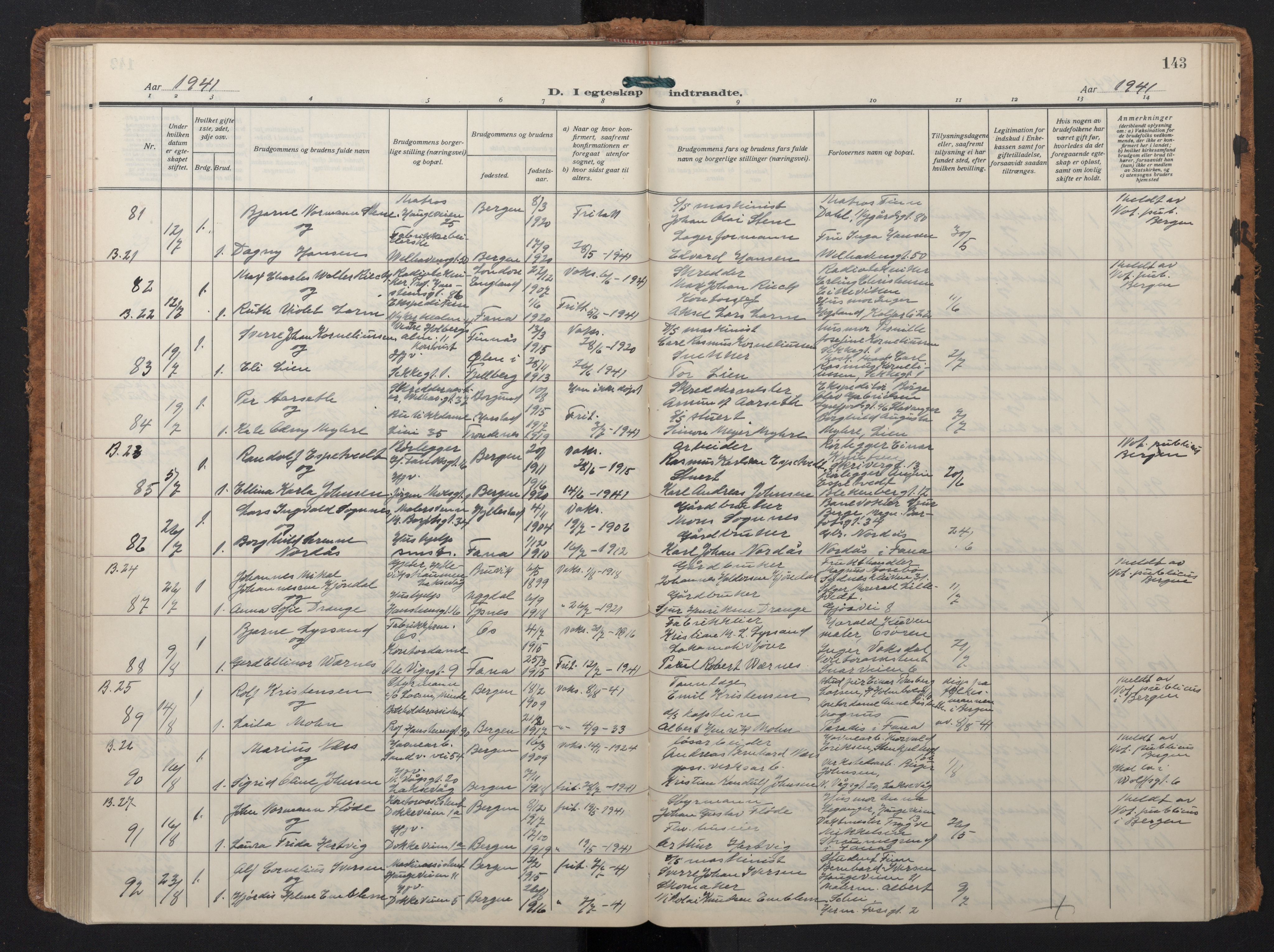 Johanneskirken sokneprestembete, AV/SAB-A-76001/H/Hab: Parish register (copy) no. C 3, 1929-1949, p. 142b-143a