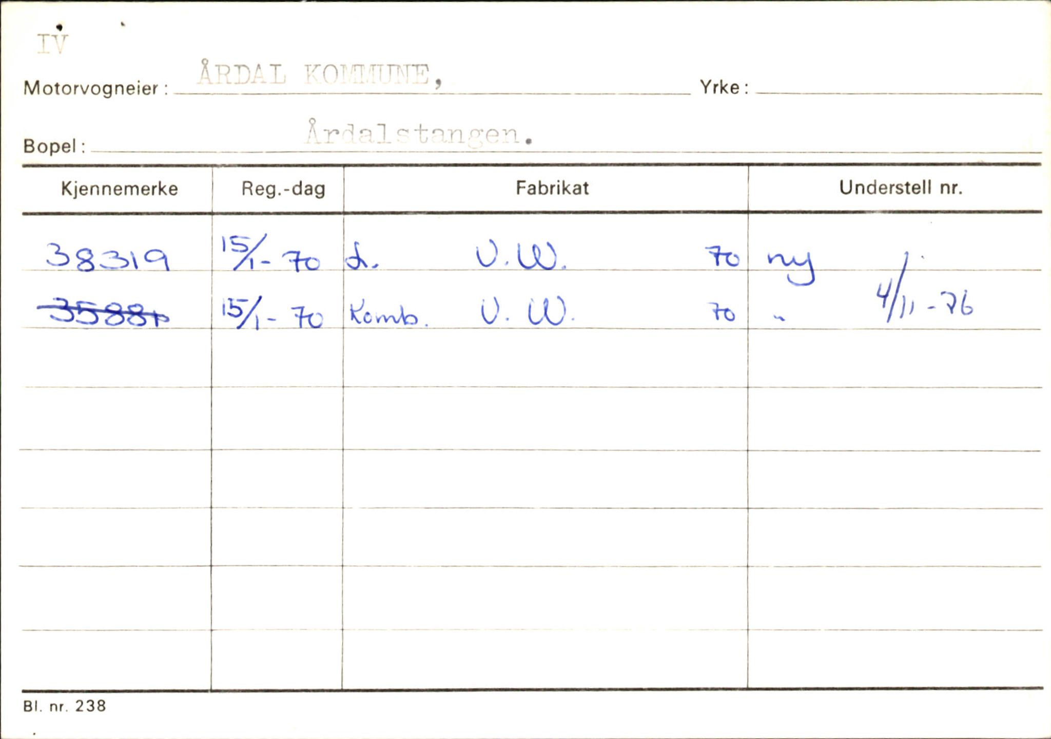 Statens vegvesen, Sogn og Fjordane vegkontor, AV/SAB-A-5301/4/F/L0146: Registerkort Årdal R-Å samt diverse kort, 1945-1975, p. 1428