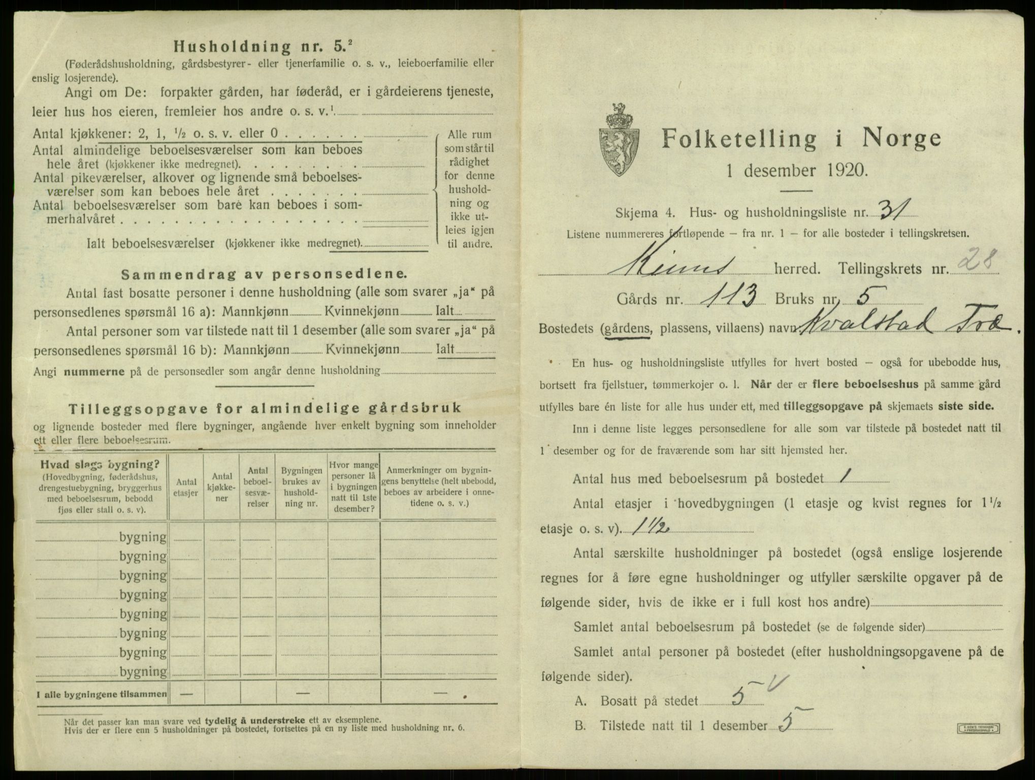 SAB, 1920 census for Kinn, 1920, p. 1403