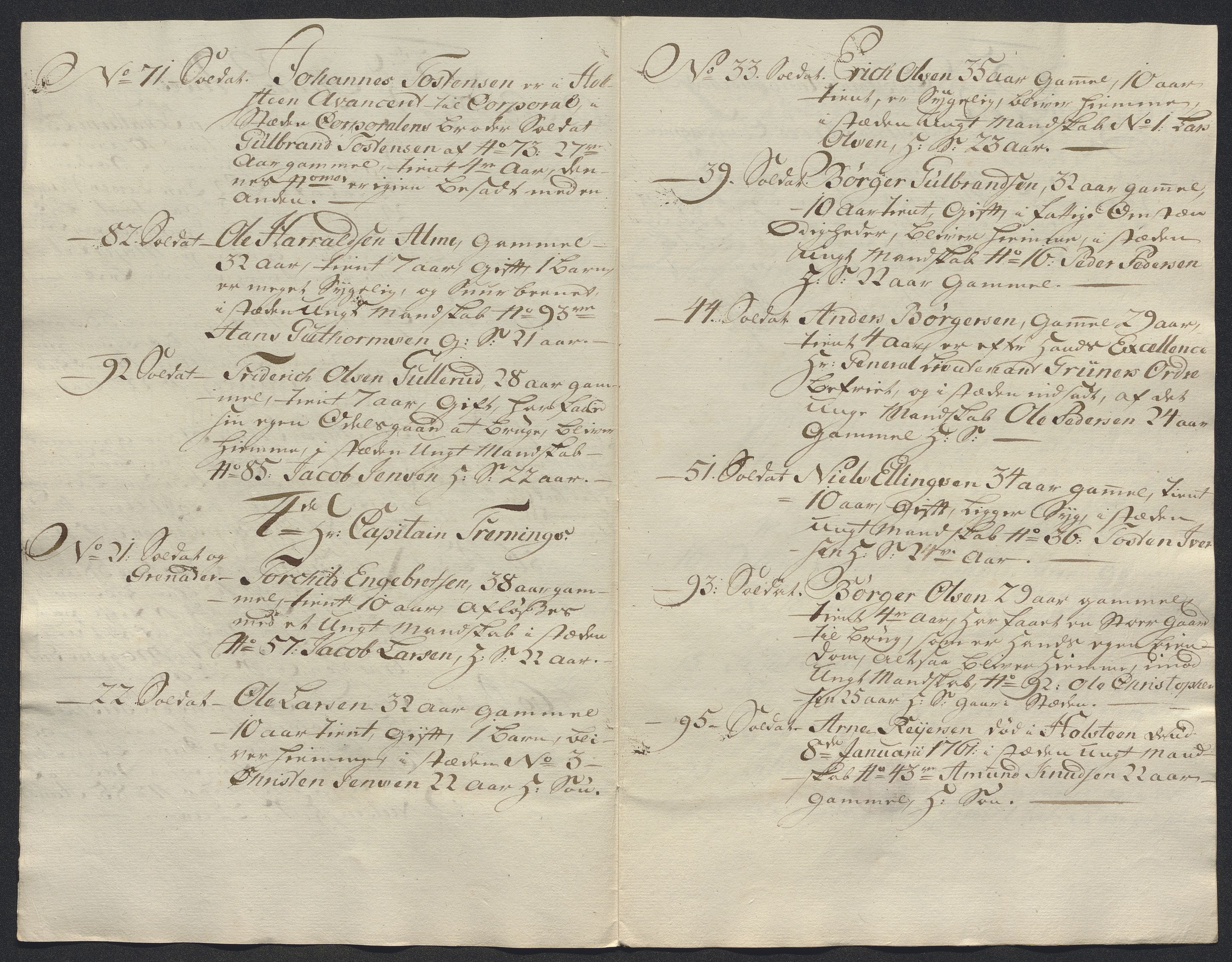 Kommanderende general (KG I) med Det norske krigsdirektorium, AV/RA-EA-5419/E/Ec/L0021: Ruller over nedkommanderte mannskap, 1758-1762, p. 585