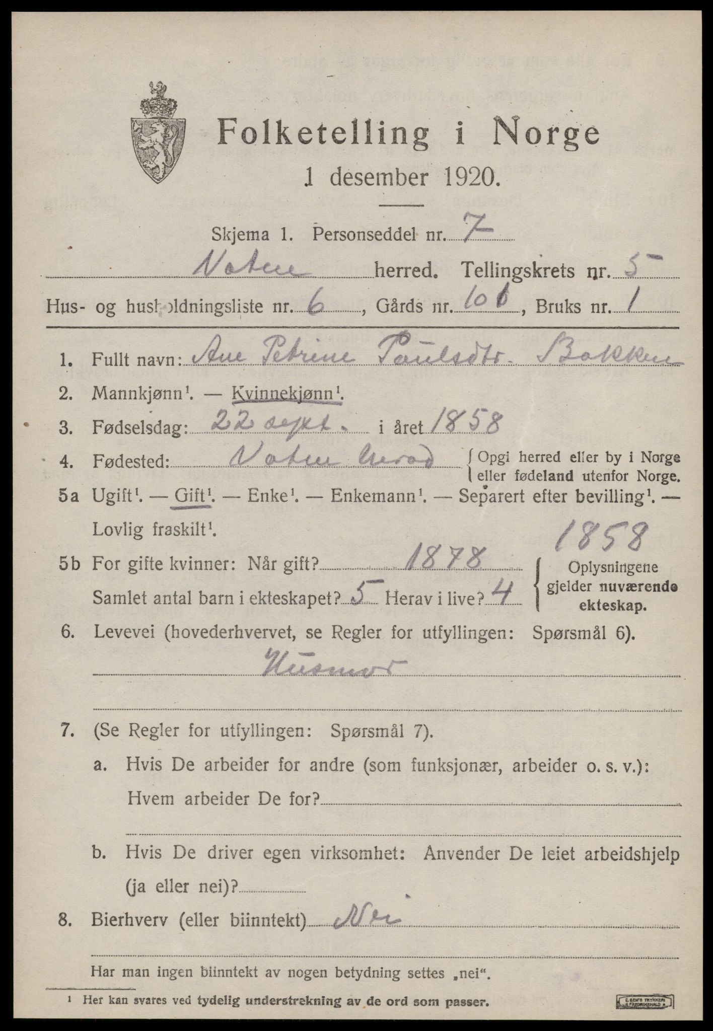 SAT, 1920 census for Vatne, 1920, p. 2238